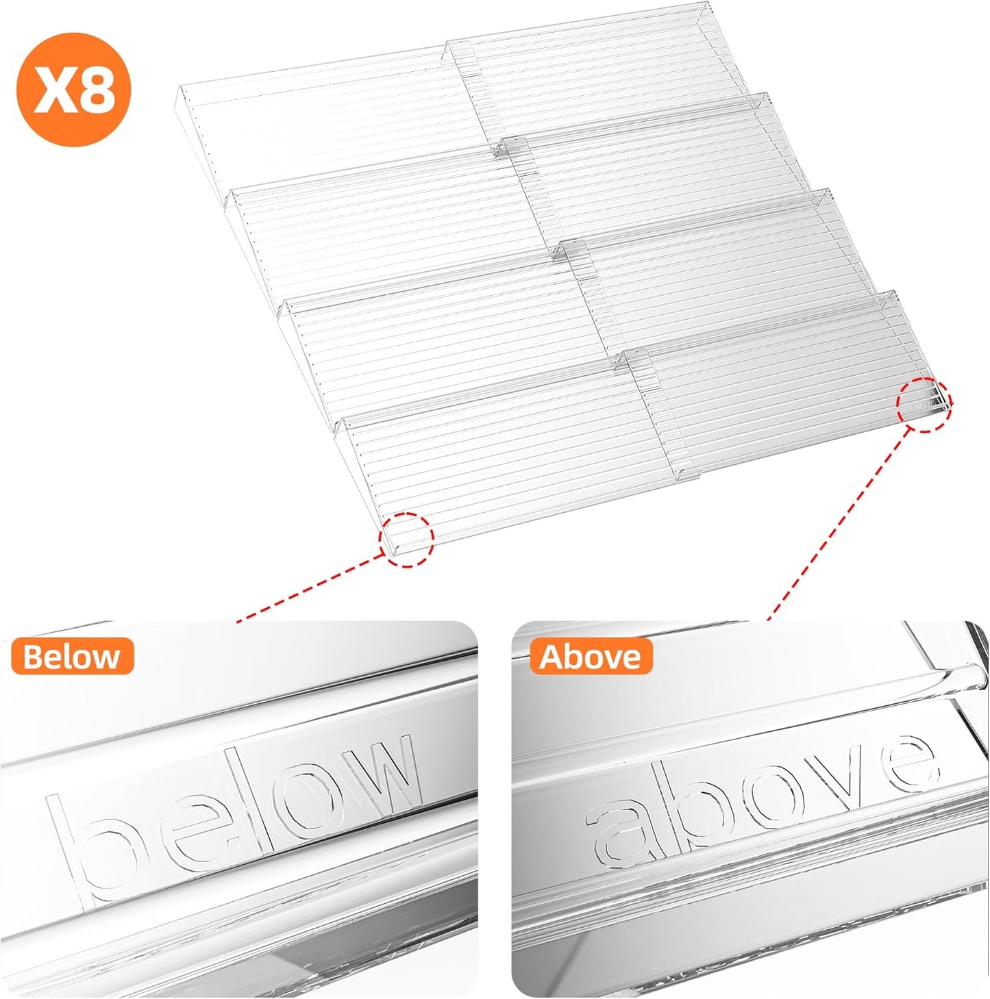 Clear Spice Drawer Organizer, 4 Tier- 2 Set (8 Packs) Spice Rack for Drawer
