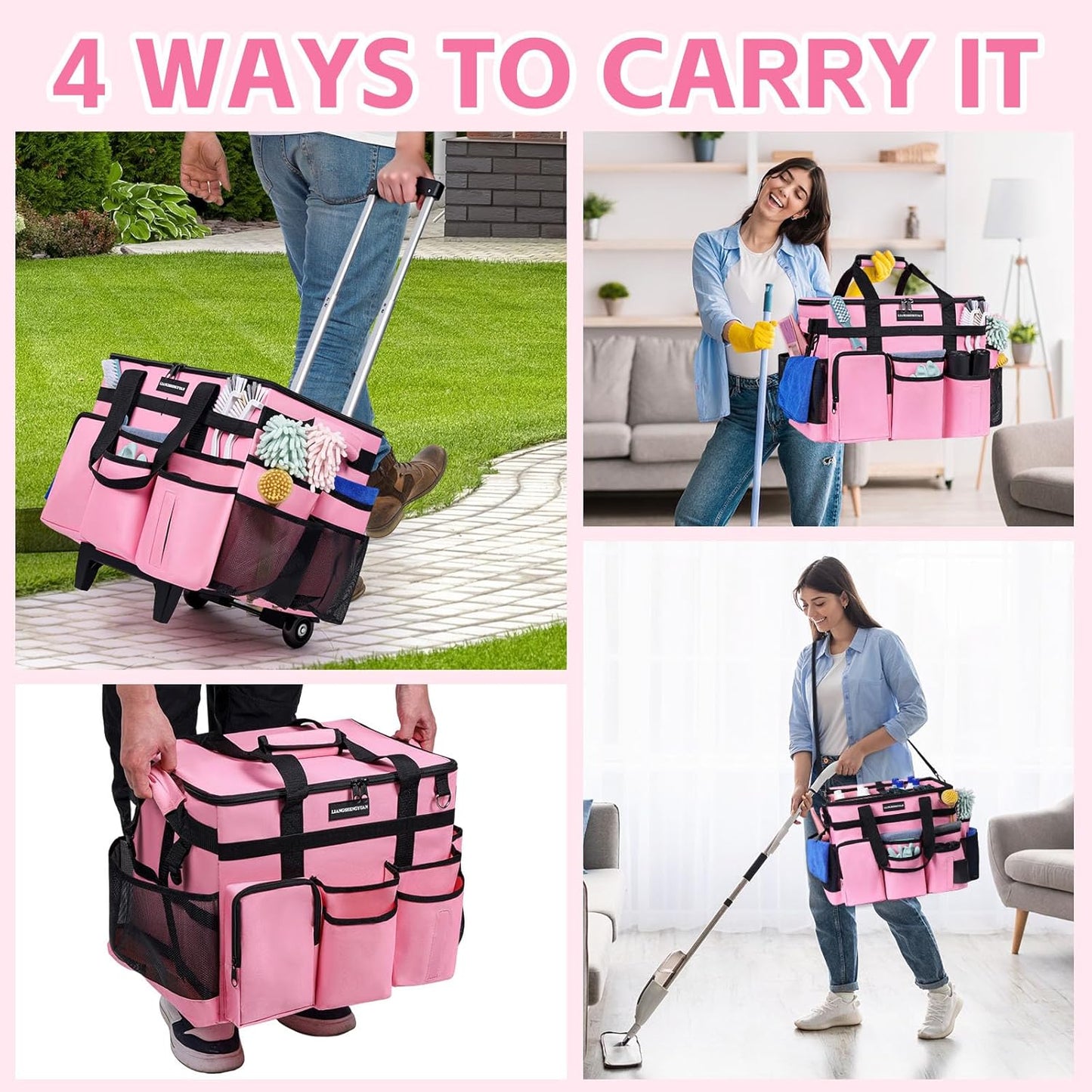 Extra Large Rolling Cleaning Caddy Bag with Wheels