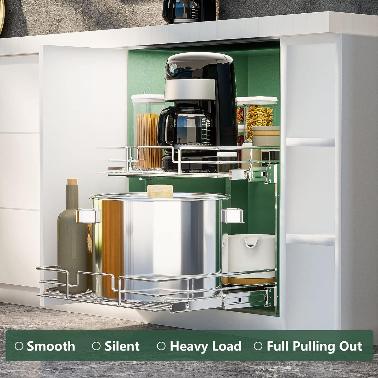 2 Tier Individual Pull Out Cabinet Organizer 11" W x 18" D