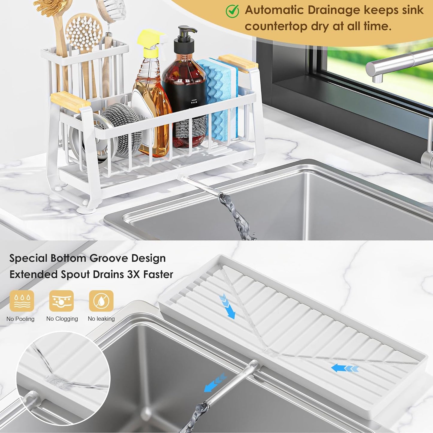 Sponge Holder for Kitchen Sink with Dish Brush Holder
