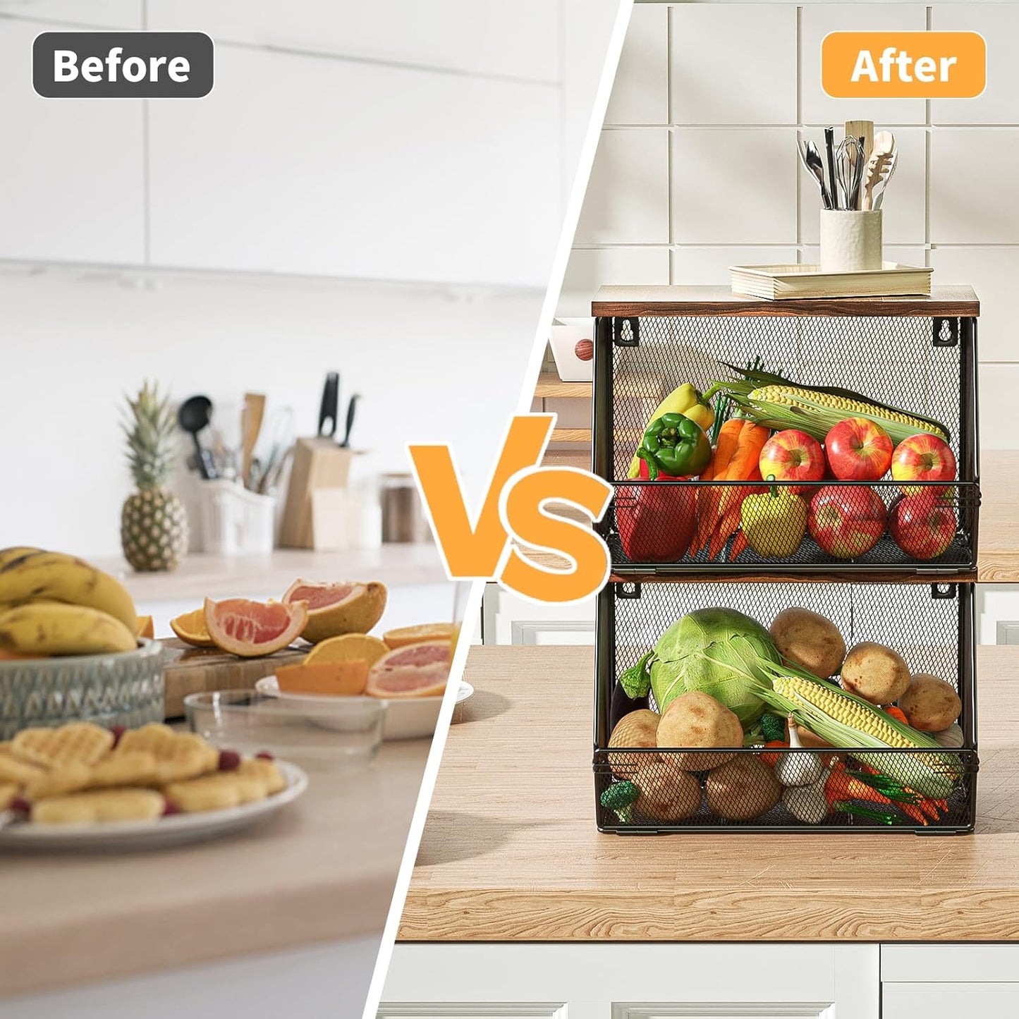 Stackable Fruit Basket for Kitchen Countertop Space Saving