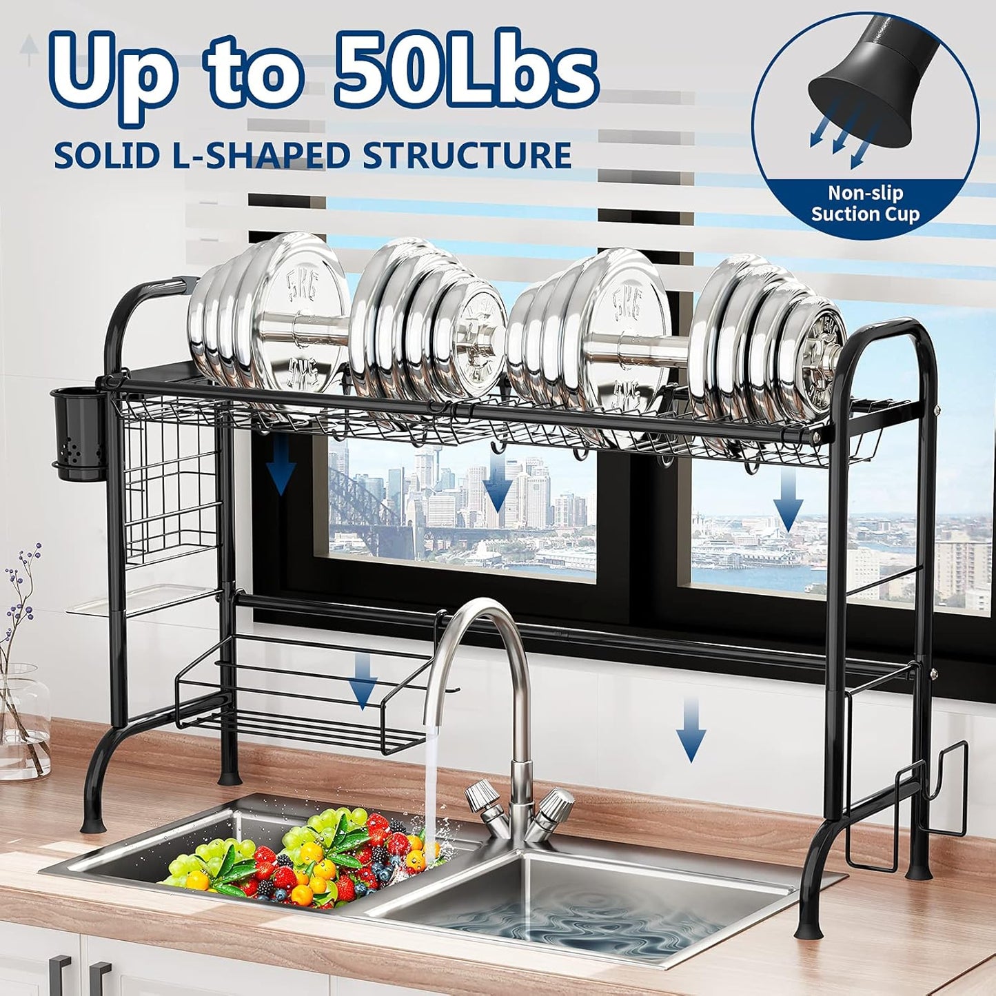 Dish Drying Rack - Stainless Steel Over The Sink Dish Drying Rack (Expandable Length)