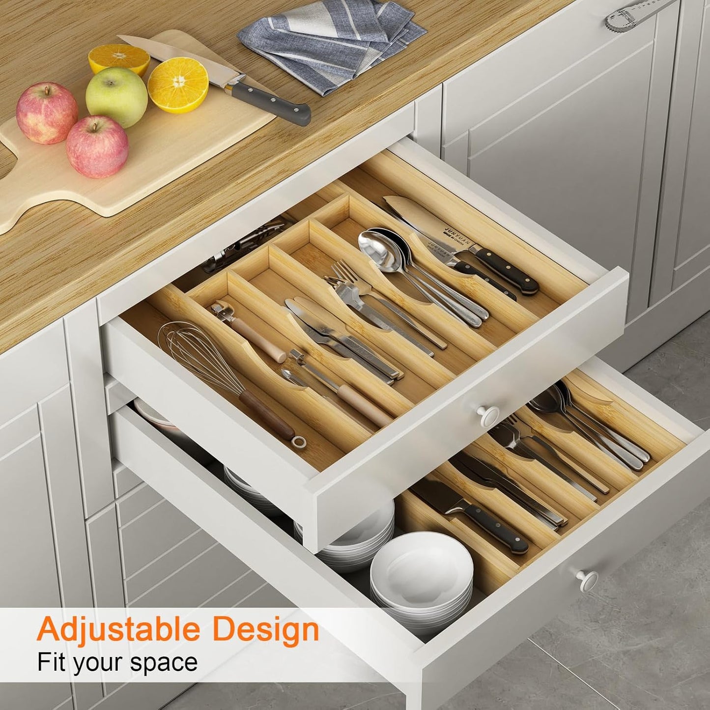 Bamboo Utensil Organizer for Kitchen Drawers