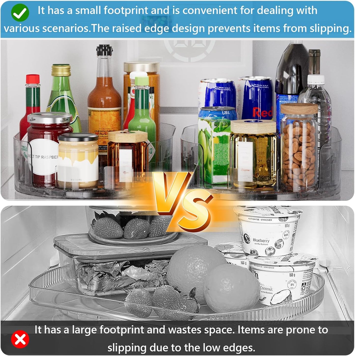 Lazy Susan Turntable Organiser for Fridge, 360°Rotating Spice Racks for Kitchen Cabinet