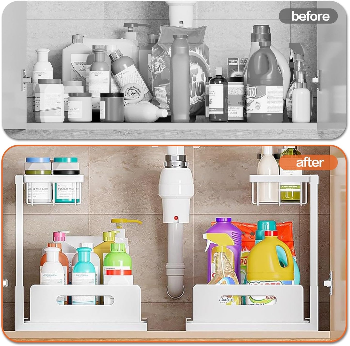 Under Sink Organizer, 2 Tier Pull Out Bathroom Cabinet Organizer