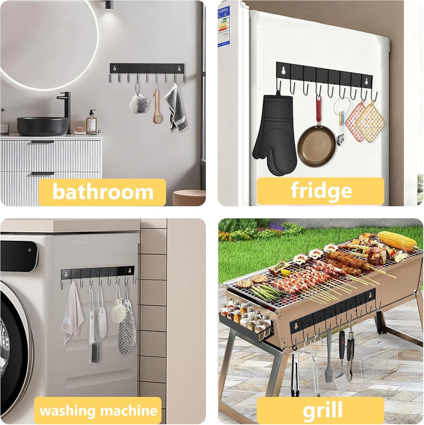 Magnetic Spice Rack for Refrigerator Seasoning Organizer for Spice Fridge Shelf storage Magnetic Shelf with Hook for Oven (BLACK, 5pack)