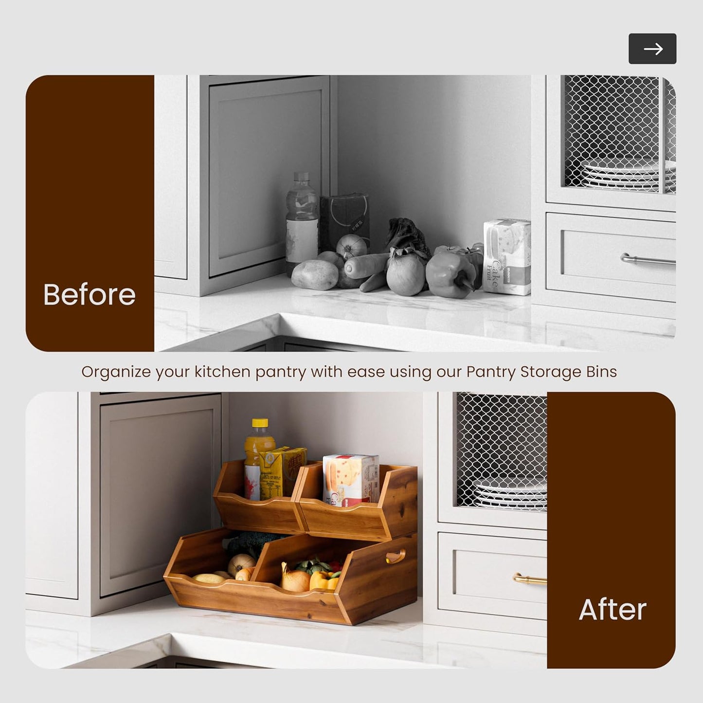 Acacia Wood Potato and Onion Storage Bin, Potato Storage, Pantry Baskets, Vegetable Storage