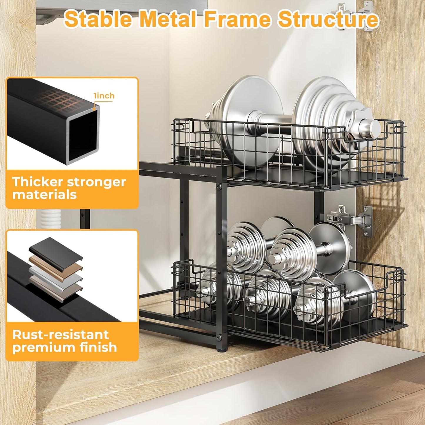 Under Sink Organizer, 2-Tier Pull Out Cabinet Organizer, Kitchen Bathroom Organizer and Storage
