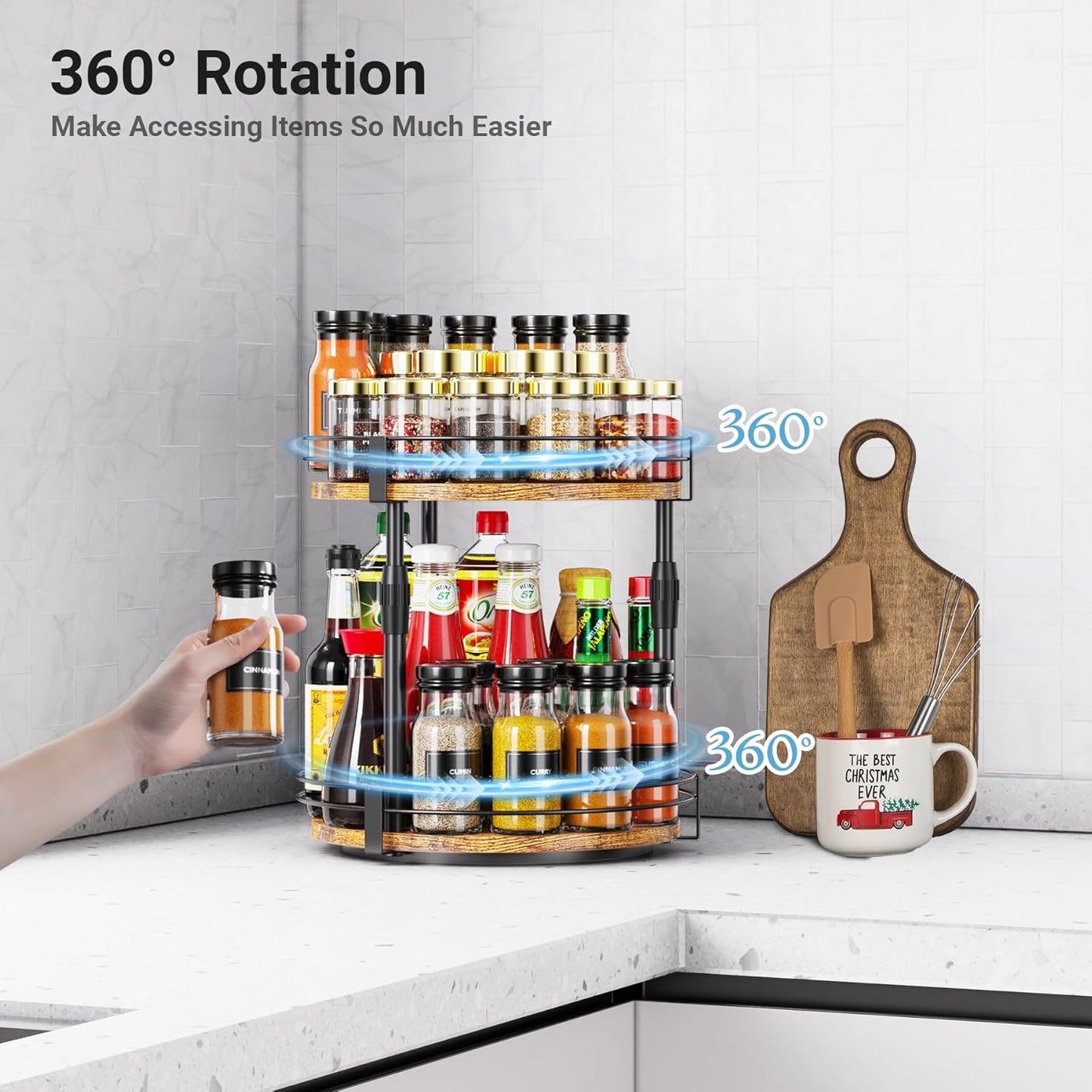 Lazy-Susan-Organizer-Spice-Rack, Rotating Spice Organizer For Cabinet Pantry