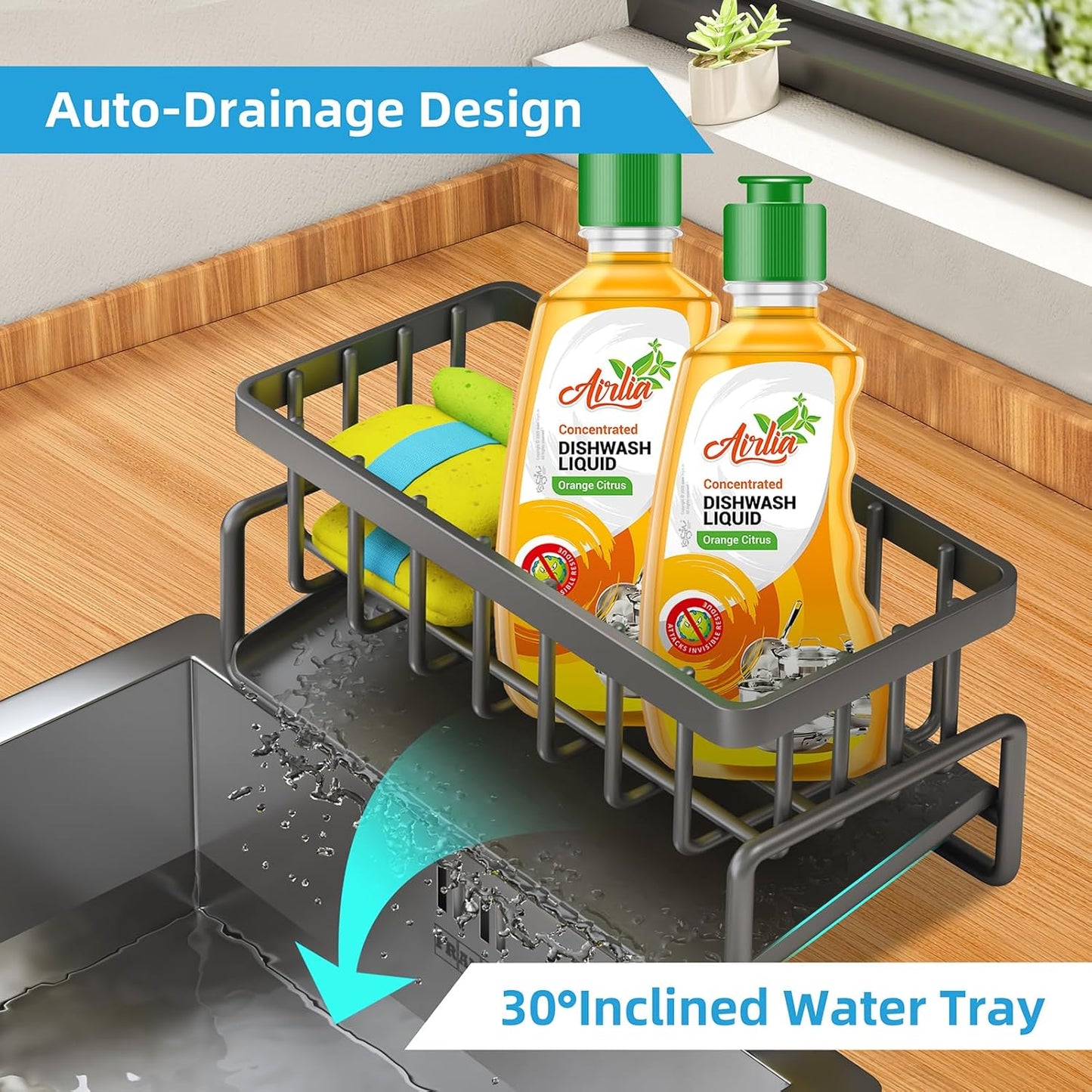 Sponge Holder for Kitchen Sink, Self-Drainage Kitchen Sink Caddy
