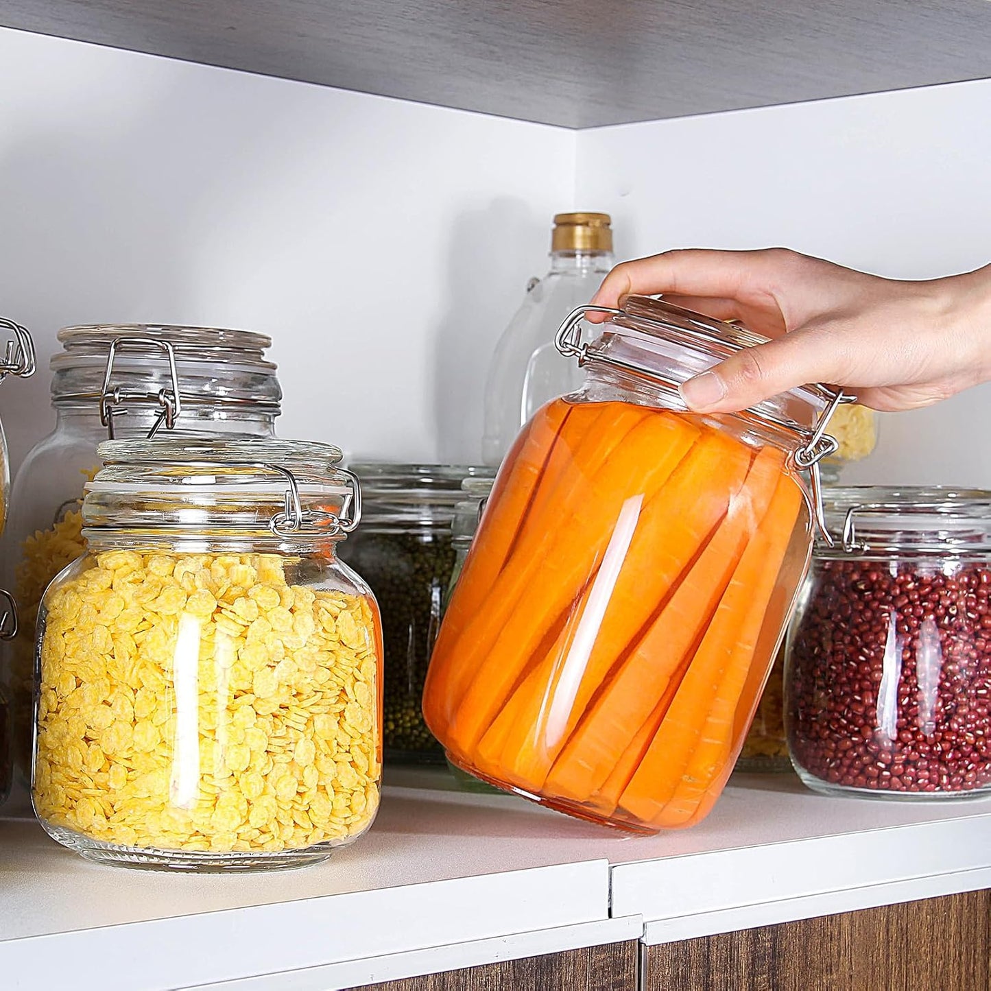 48oz Food Storage Canister Glass Jars with Clamp Airtight Lids and Silicone Gaskets for Multi-Purpose Kitchen Containers - Clear Square (2 Pack)