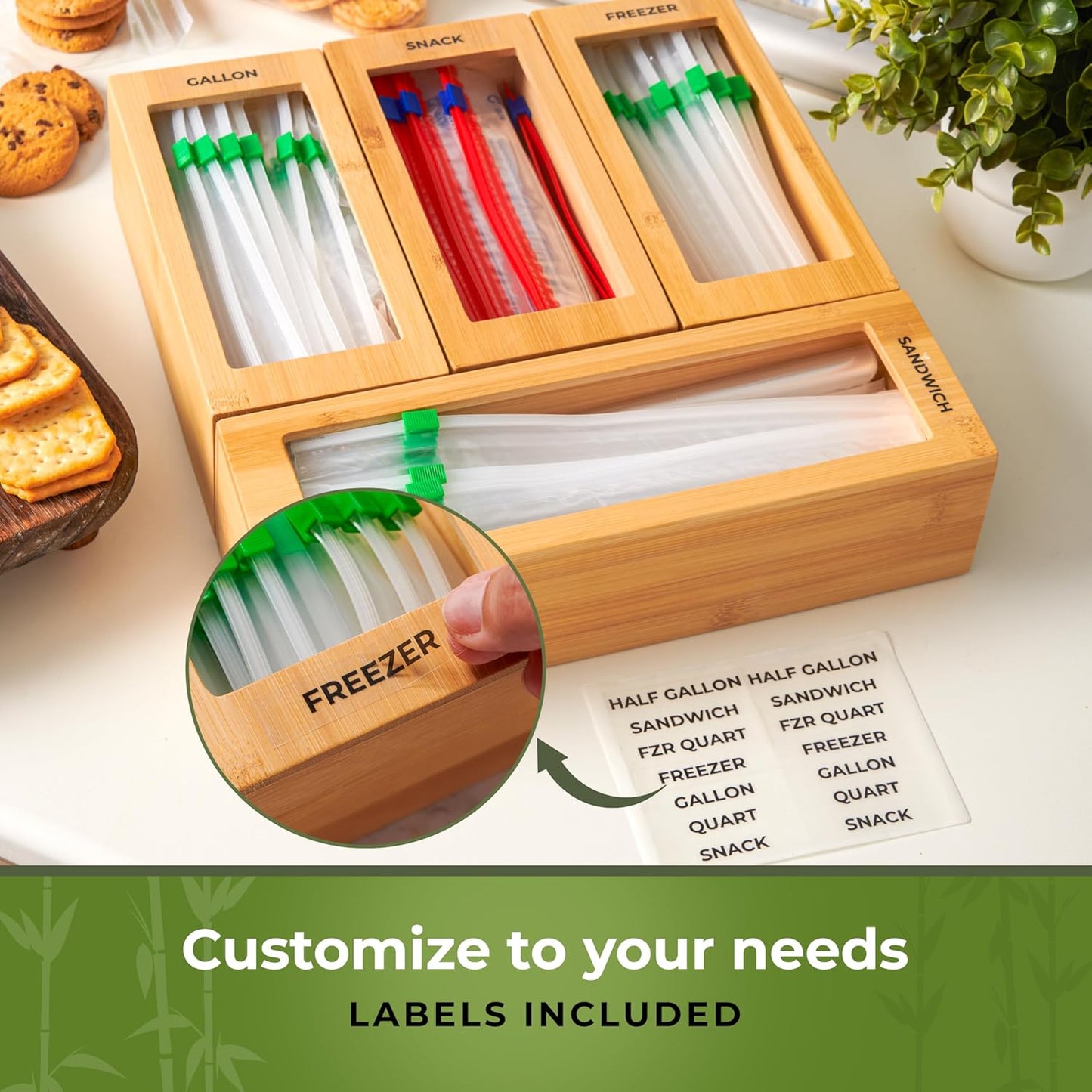 Storage Bag Organizer, Bamboo Baggie Organizer for Drawer