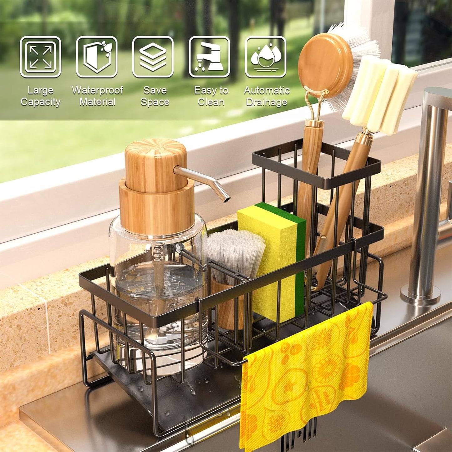 Kitchen Sink Caddy Organizer – Rustproof Sponge Holder with Drainage