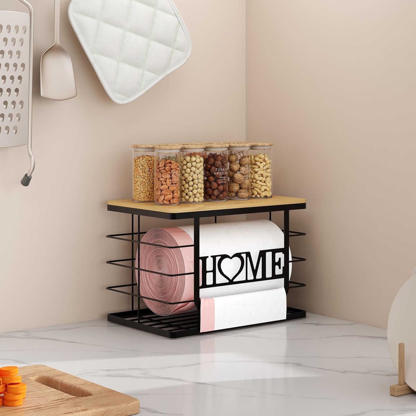 Trash Bag Holder, Thipoten Trash Bags Dispenser with Bamboo Top