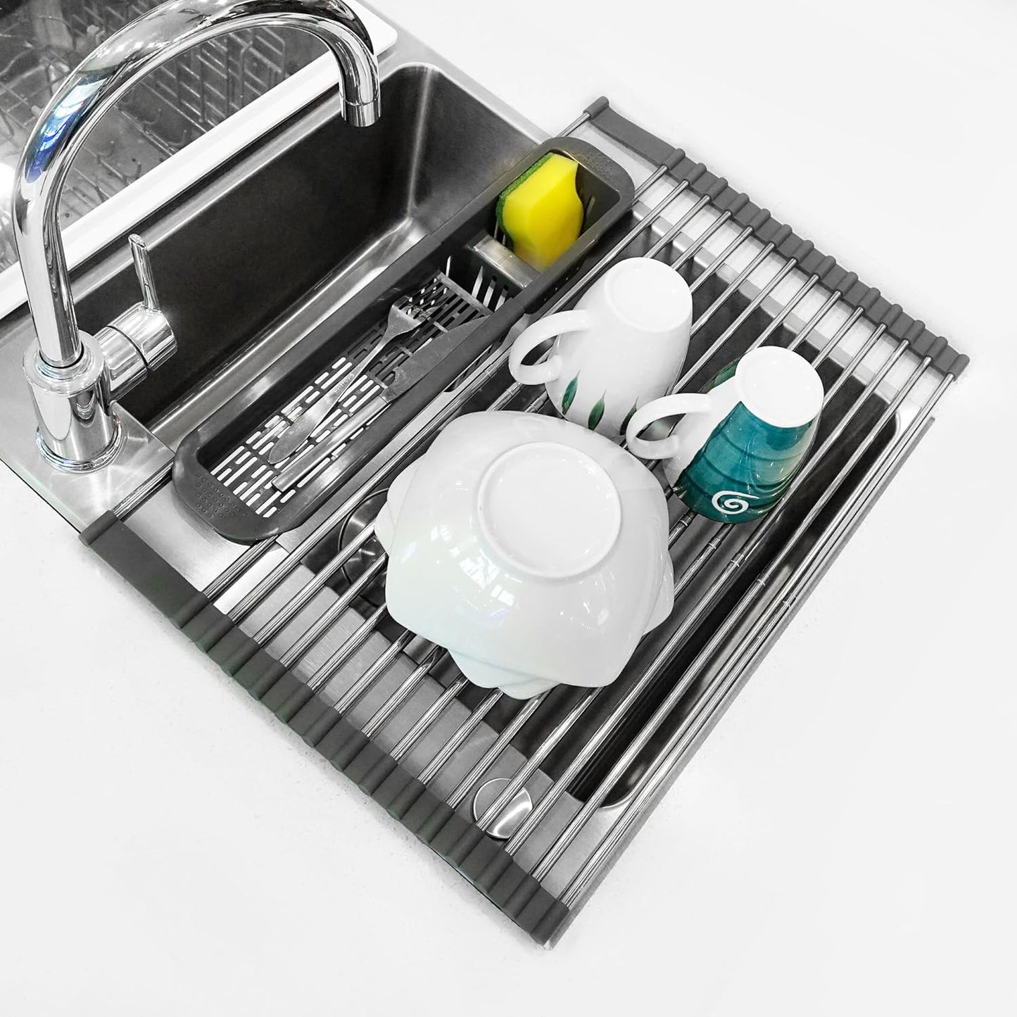 Roll Up Dish Drying Rack Over The Sink, 304 Stainless Stee Dish Drainer