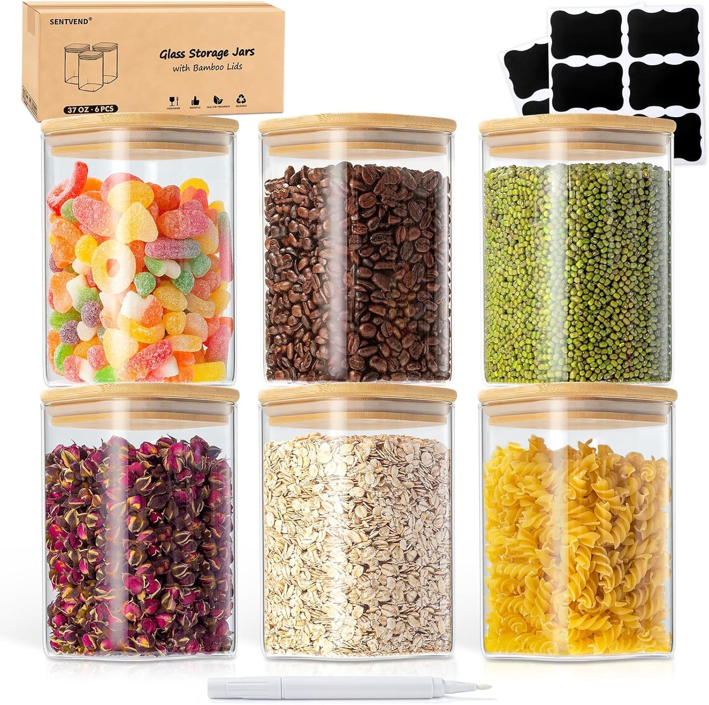 37 Oz Glass Storage Jars with Bamboo Lids
