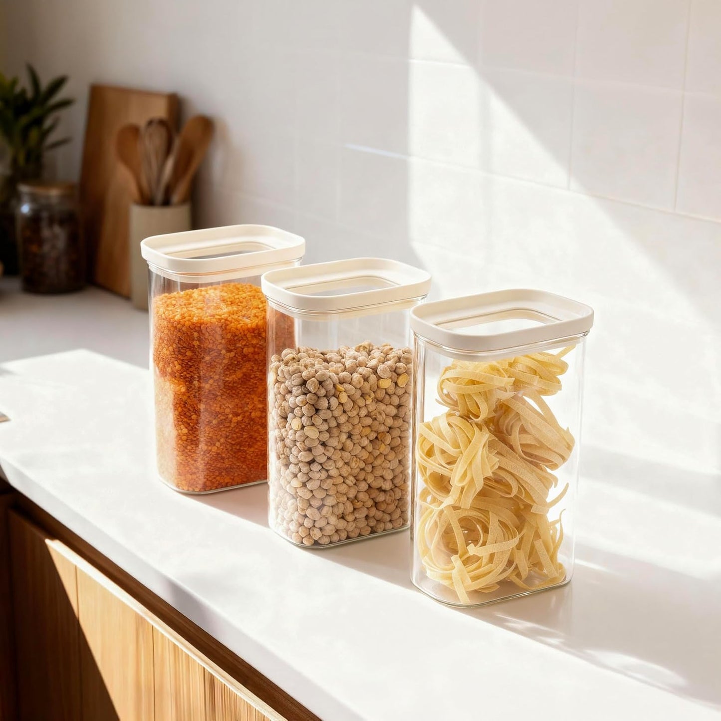 Glass Food Storage Jar with Glass Lid in Ractangle Shape, Food Canister Set with Airtight Lids