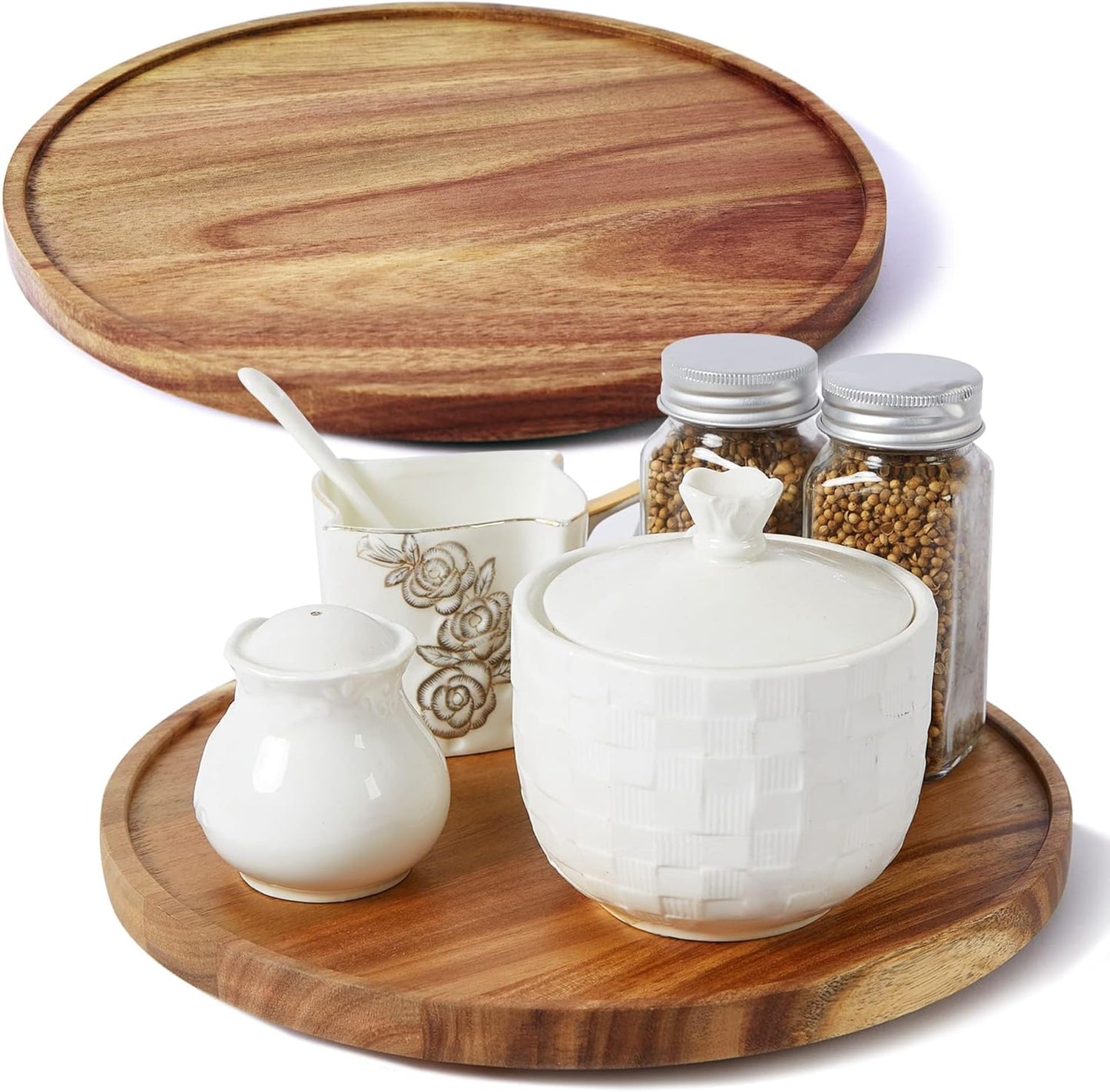 [ 2 Pack ] 10-inch Acacia Wood Lazy Susan Organizers, ACIAZAAZ Lazy Susan Turntable for Cabinet