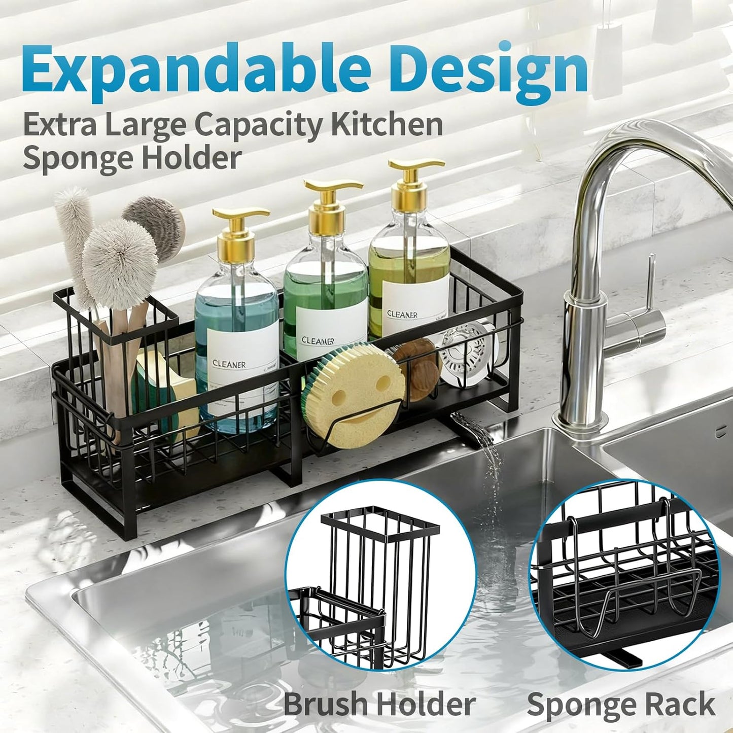 Extra Large Extendable Sponge Holder for Kitchen Sink