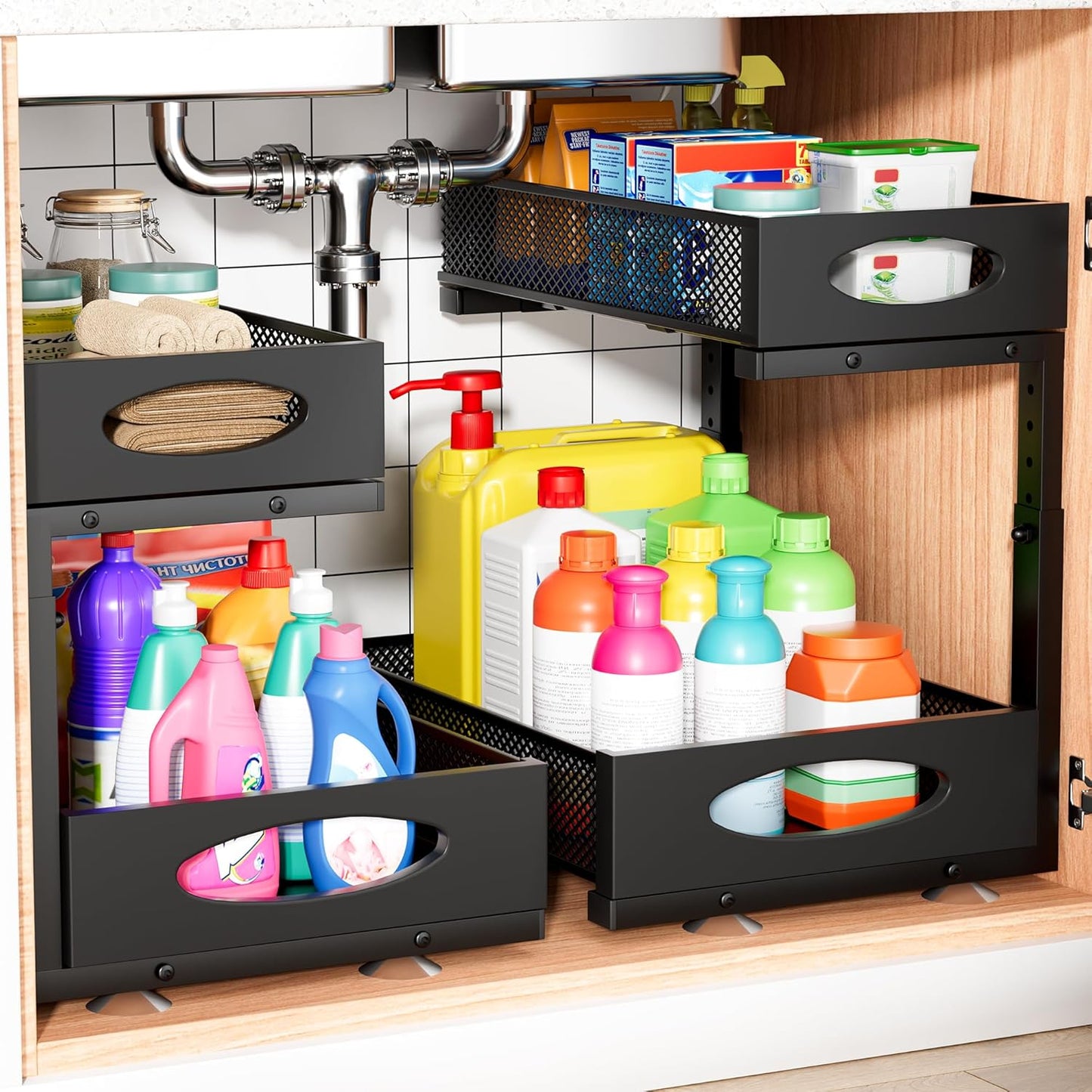 Under Sink Organizer, 2 Packs 2 Tier Under Sink Organizers and Storage