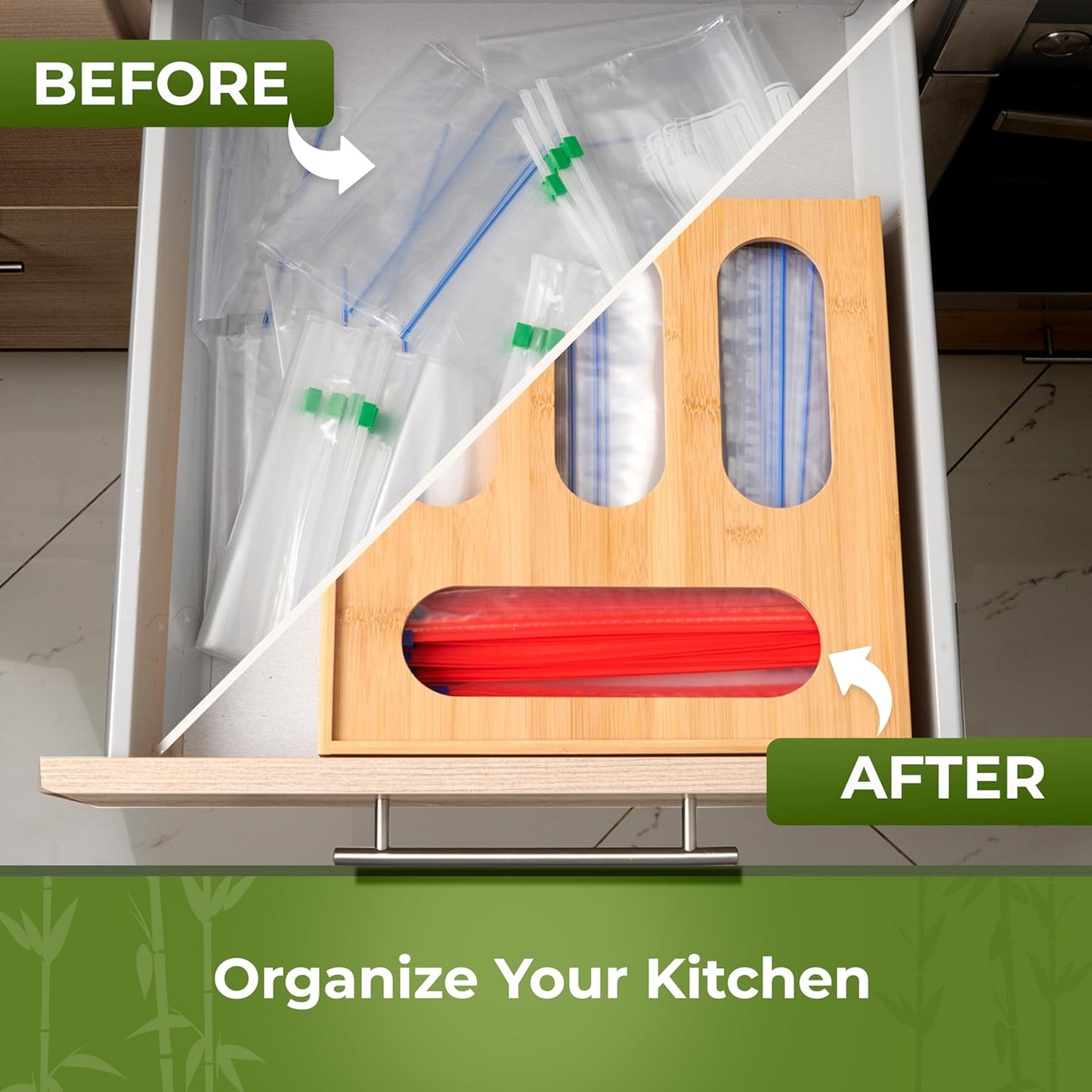 Bamboo Storage Bag Organizer, Sandwich Bag Organizer