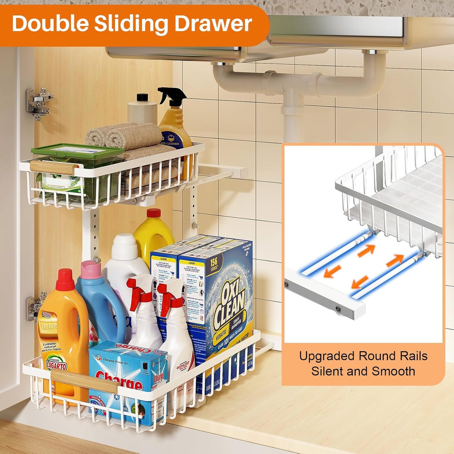 Under Sink Organizer, Height Adjustable Under Sink Organizers and Storage