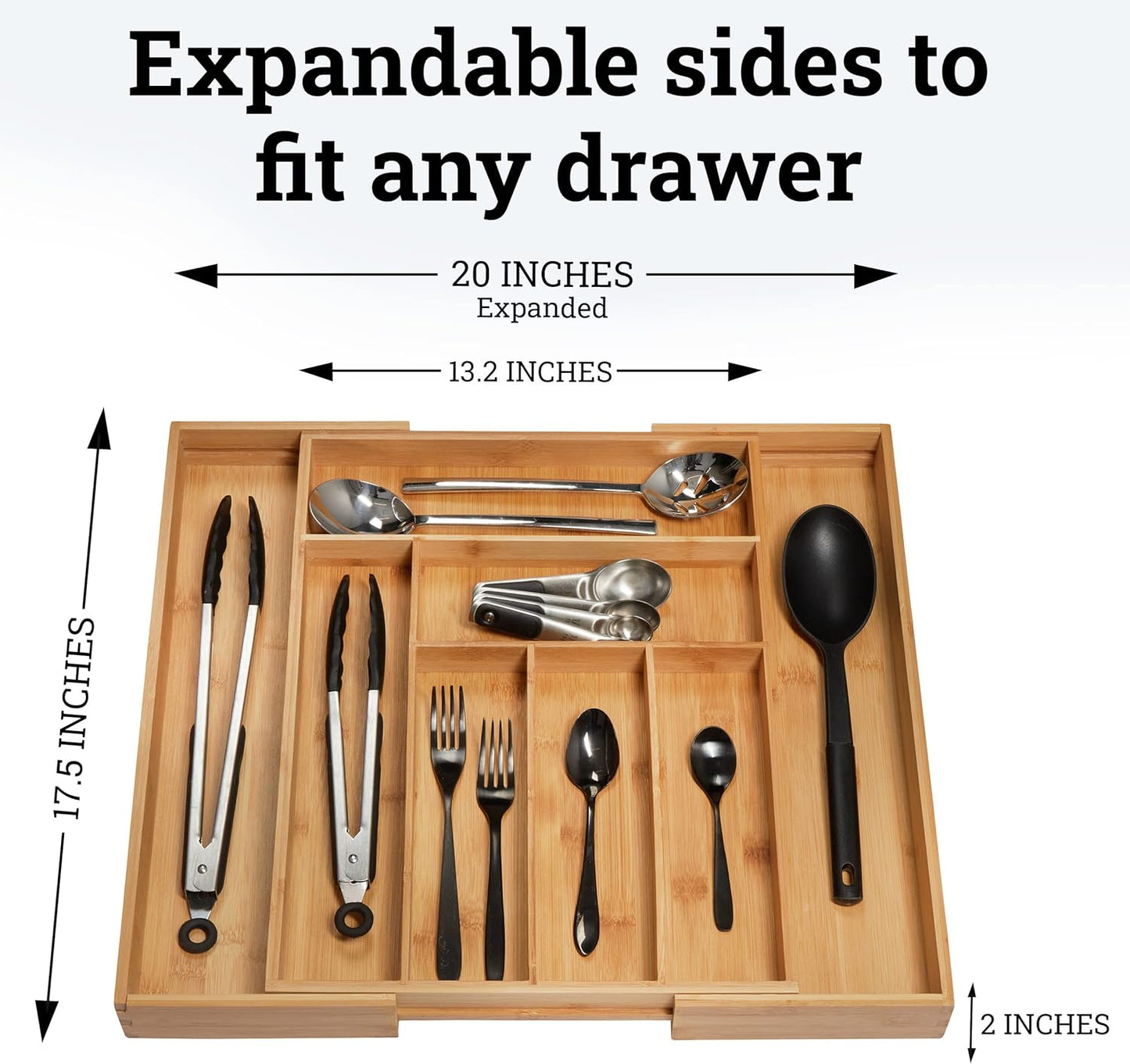 Premium Bamboo Drawer Organizer, Silverware Organizer, 100% Pure Bamboo