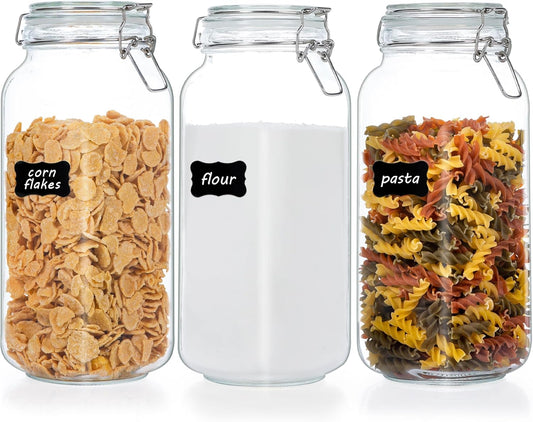 78oz Glass Food Storage Jars with Airtight Clamp Lids, 3 Pack Large Kitchen Canisters for Flour