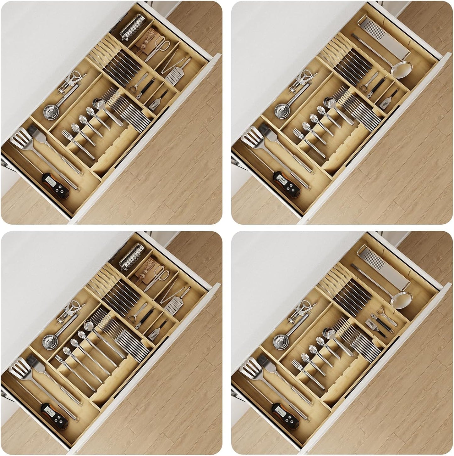 Bamboo Silverware Drawer Organizer, 17.7-29.5 Inch Expandable Large Kitchen Drawer Organizer
