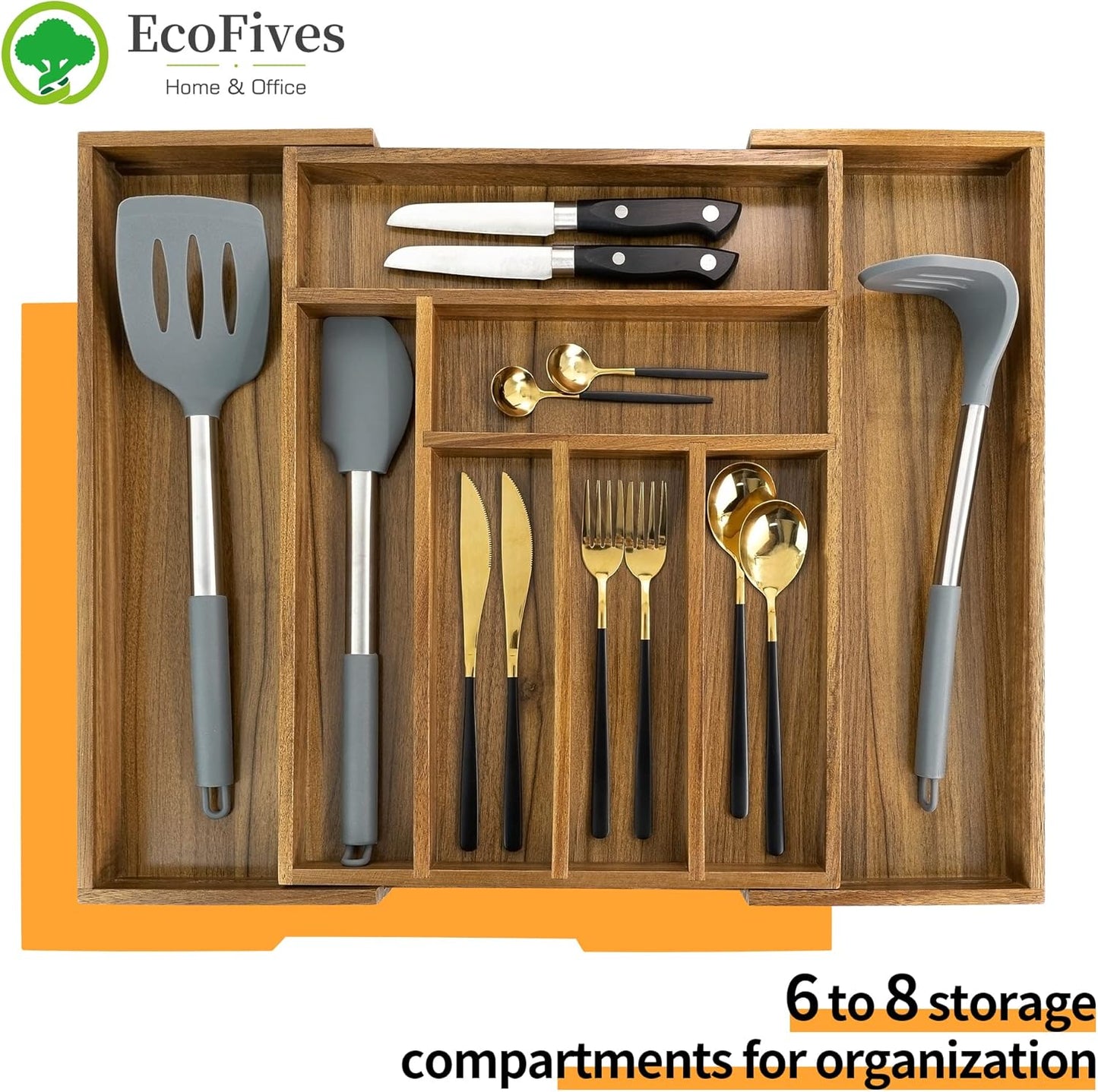 Luxury Acacia Kitchen Drawer Organizer - Silverware Organizer