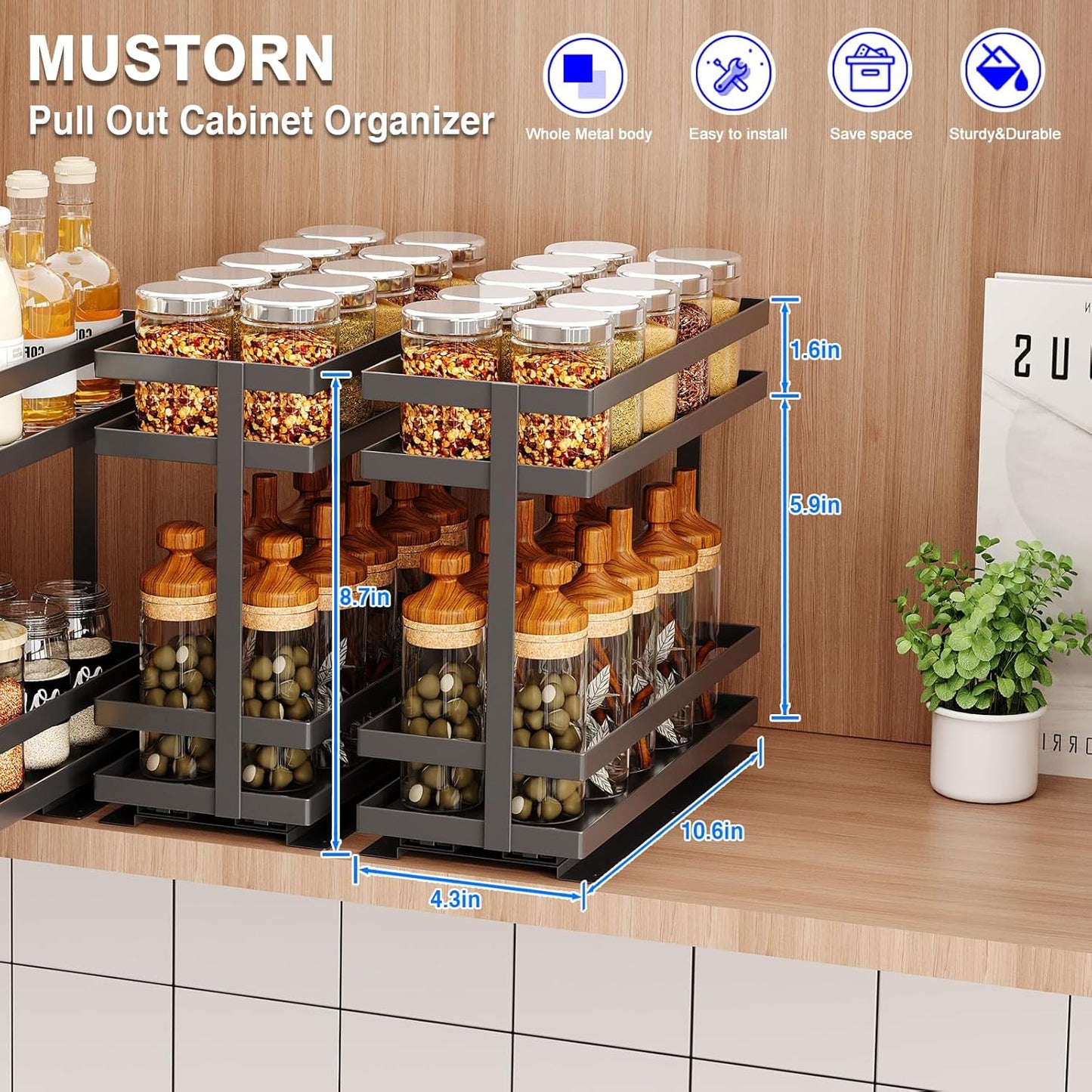 2 Pack Pull Out Spice Rack Organizer for Cabinet
