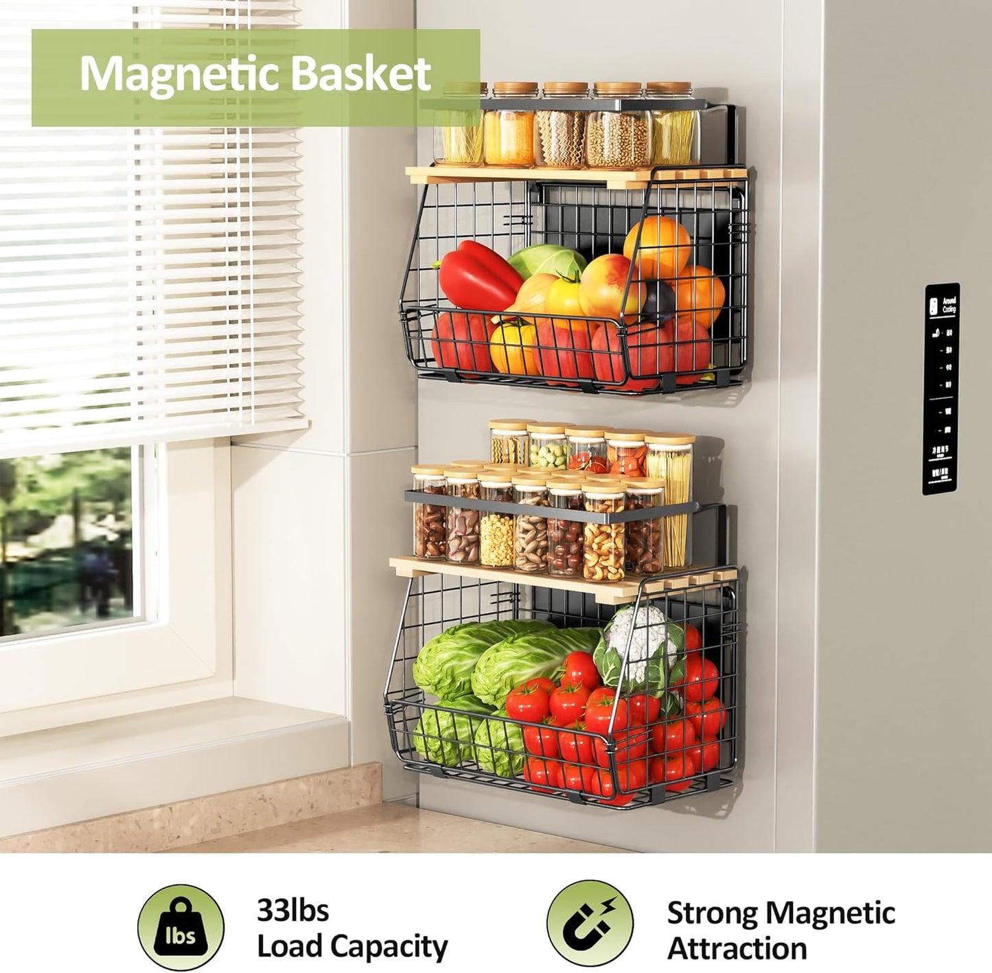 Magnetic Shelf for Fridge with Lid: 2 Pack Fruit Potato and Onion Storage Bin