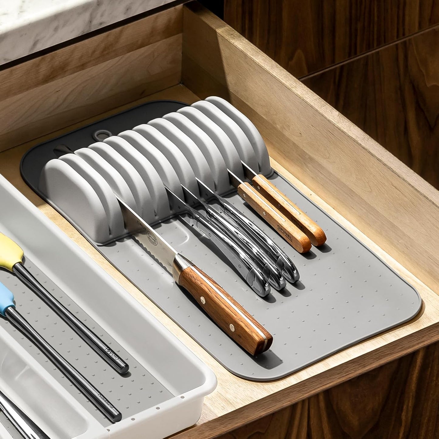 Large Knife Mat, Soft-Grip In Drawer Knife Organizer for 12 Knives