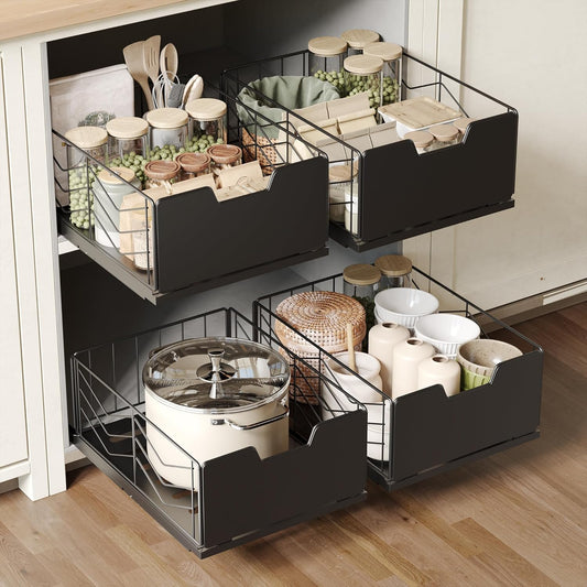 Pull Out Cabinet Organizer, 2 Pack No Drill Slide Out Drawers for Kitchen Cabinets