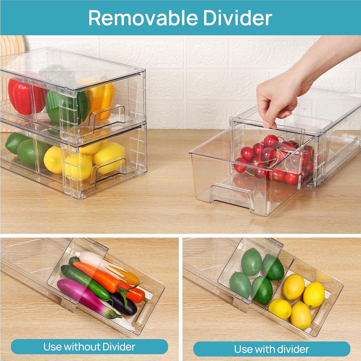 4 Pack Stackable Storage Drawers,Clear Acrylic Drawer Organizers with Handles