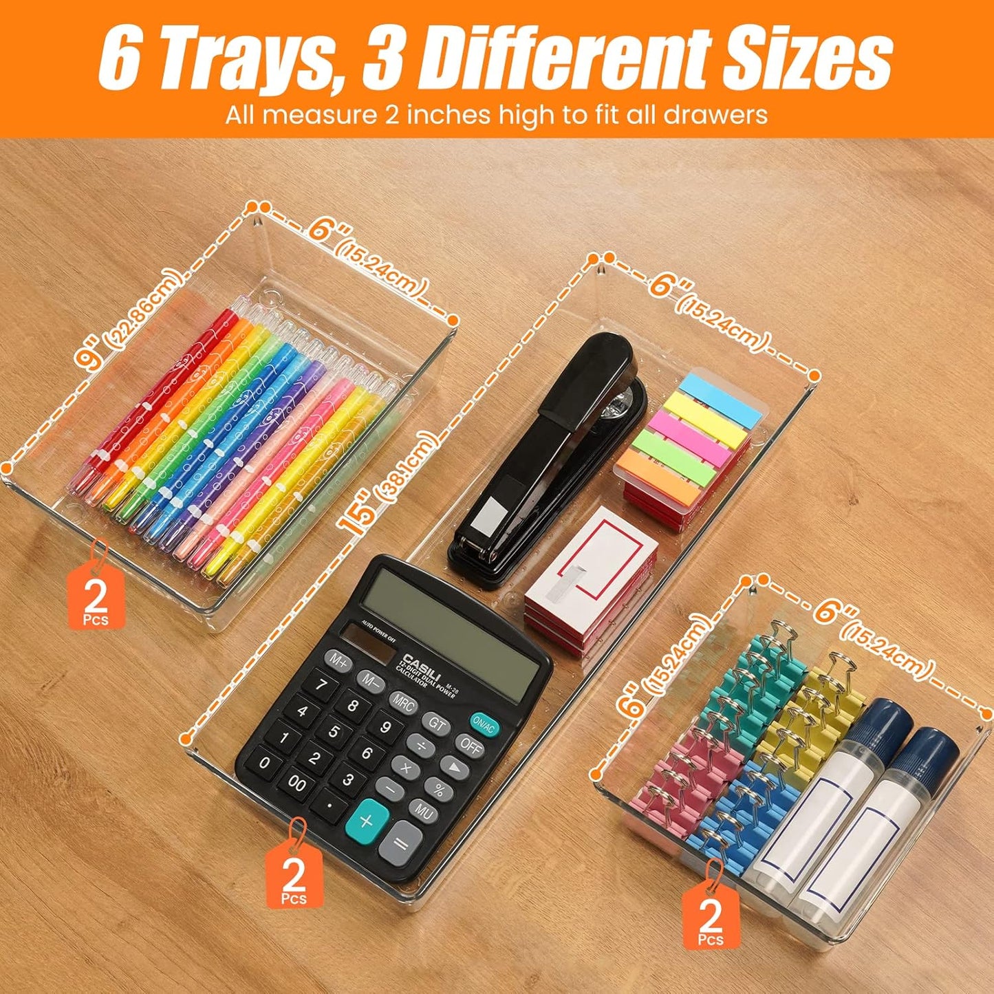 6 Pcs Large Size Clear Drawer Organizer Set