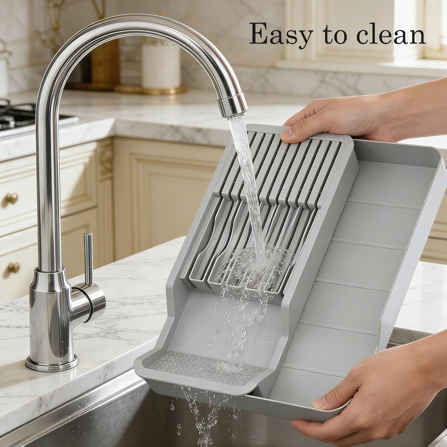Expandable Drawer Knife Insert Organizer - Plastic Knife Storage Tray for Kitchen Drawers