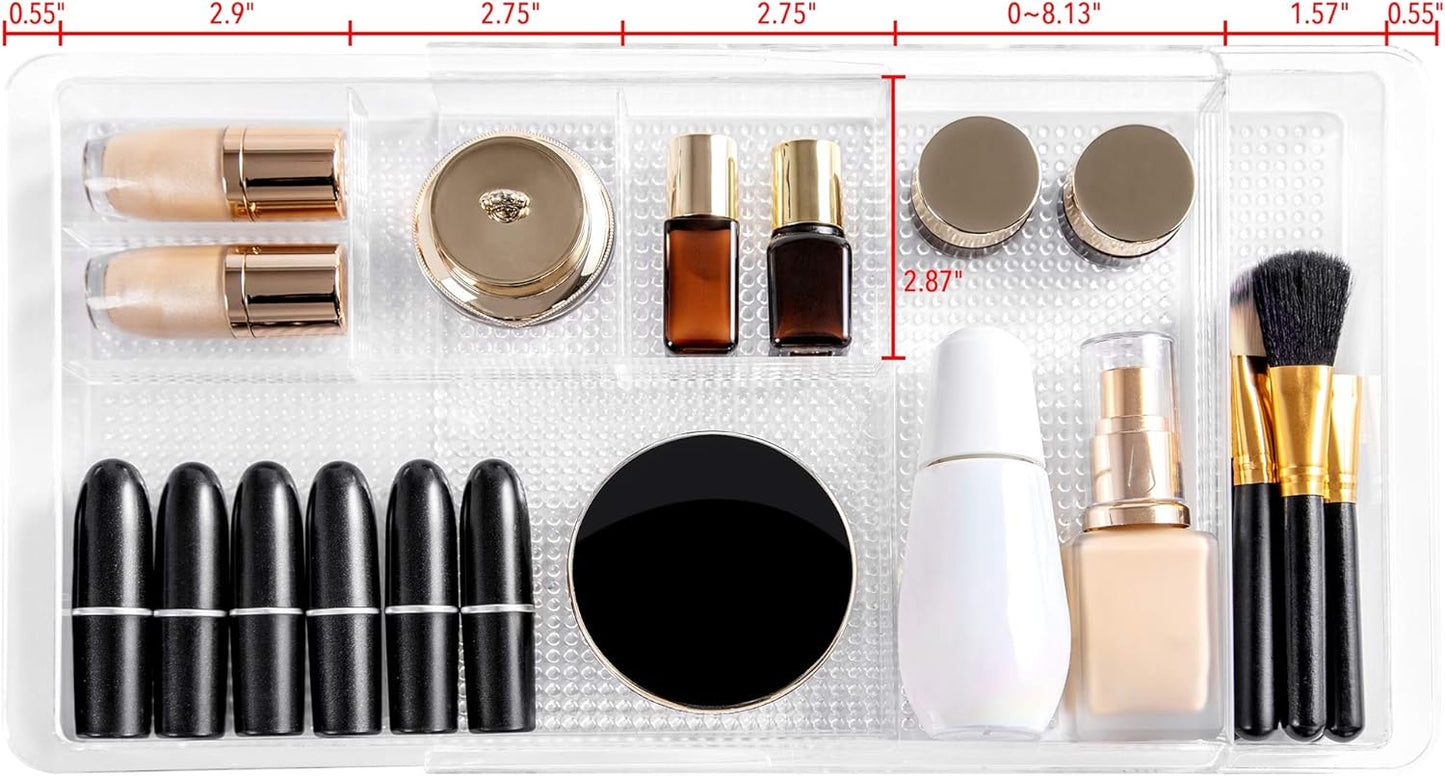 Expandable Drawer Organizer 11.1” to 19.2” Width, Shallow Cosmetic Organizer 1.3” Height, 4 Packs
