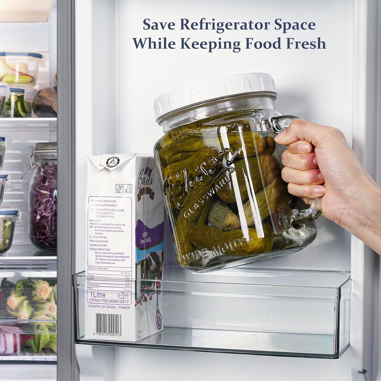 2 Pack Large Mason Jars, 74 oz Wide Mouth Glass Jar with Lid for Fridge