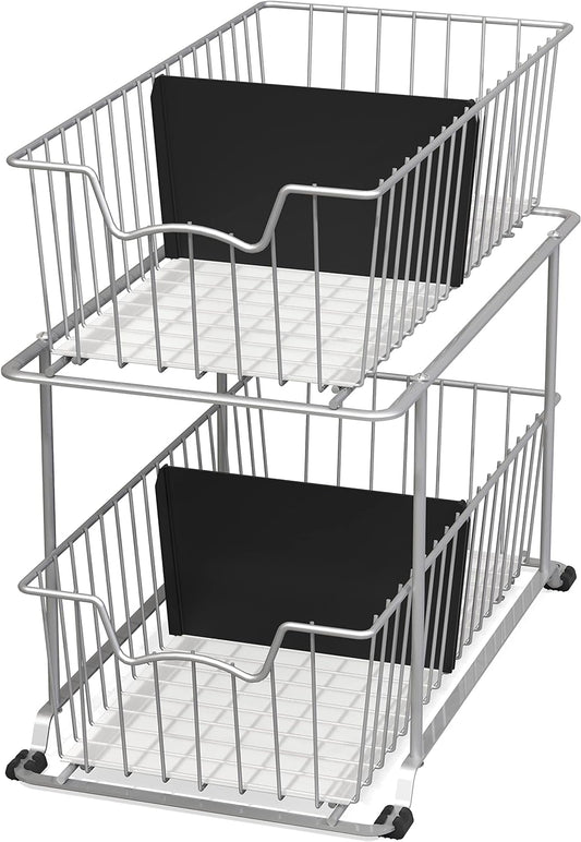 2 Tier Cabinet Wire Basket Drawer Organizer, Grey