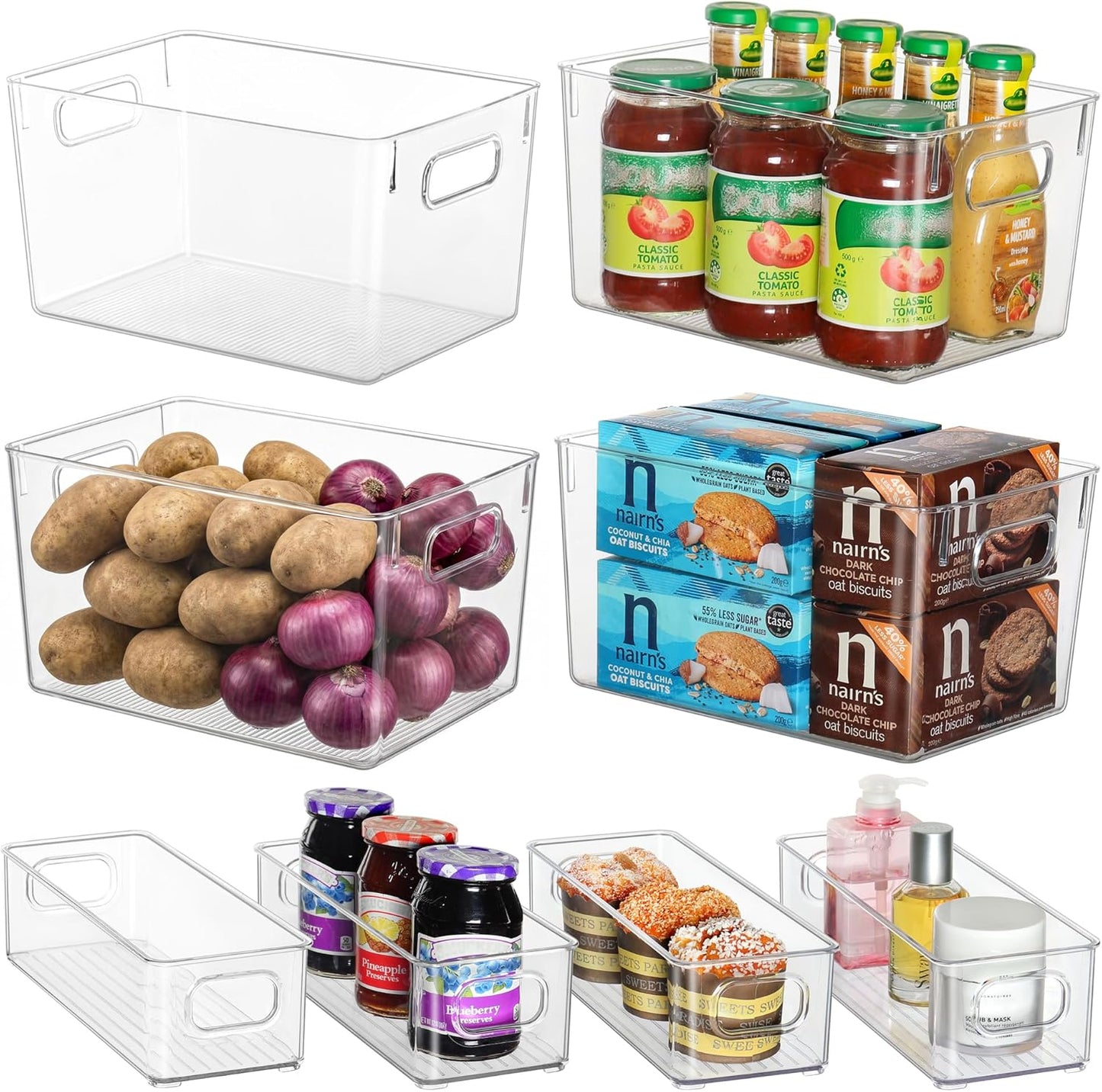 Clear Storage Bins 8 Pack for Pantry Organizers