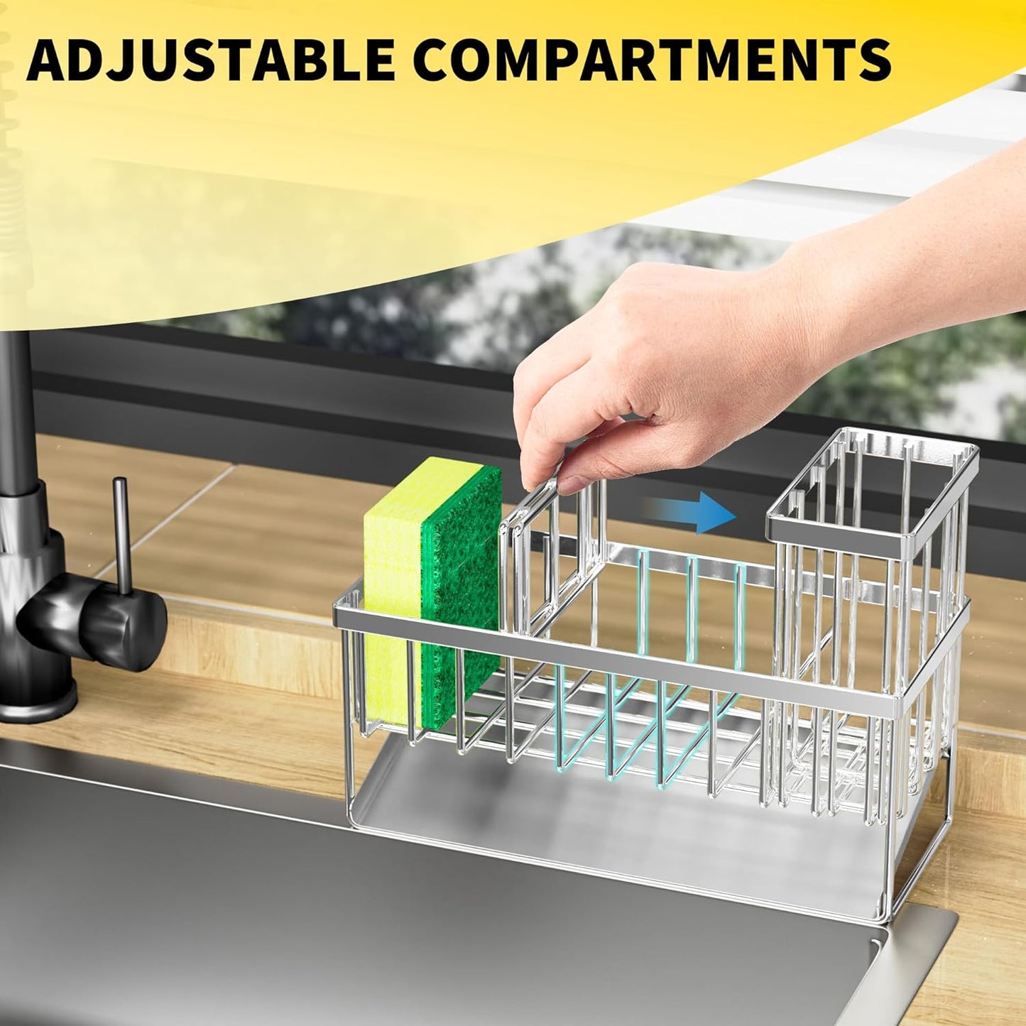 Sink Caddy Sponge Holder for Kitchen, 304 Stainless Steel Rustproof