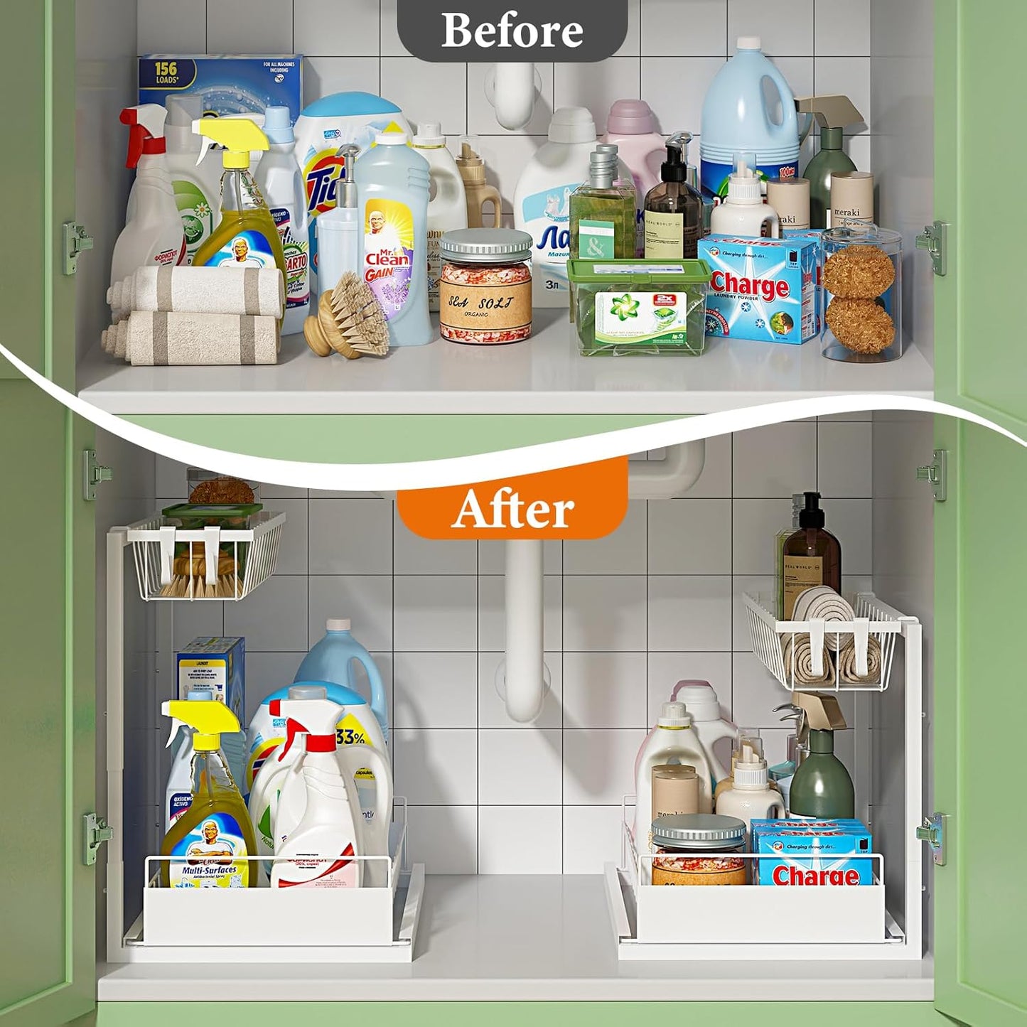 Under Sink Organizer, Height Adjustable Pull Out Cabinet Organizer