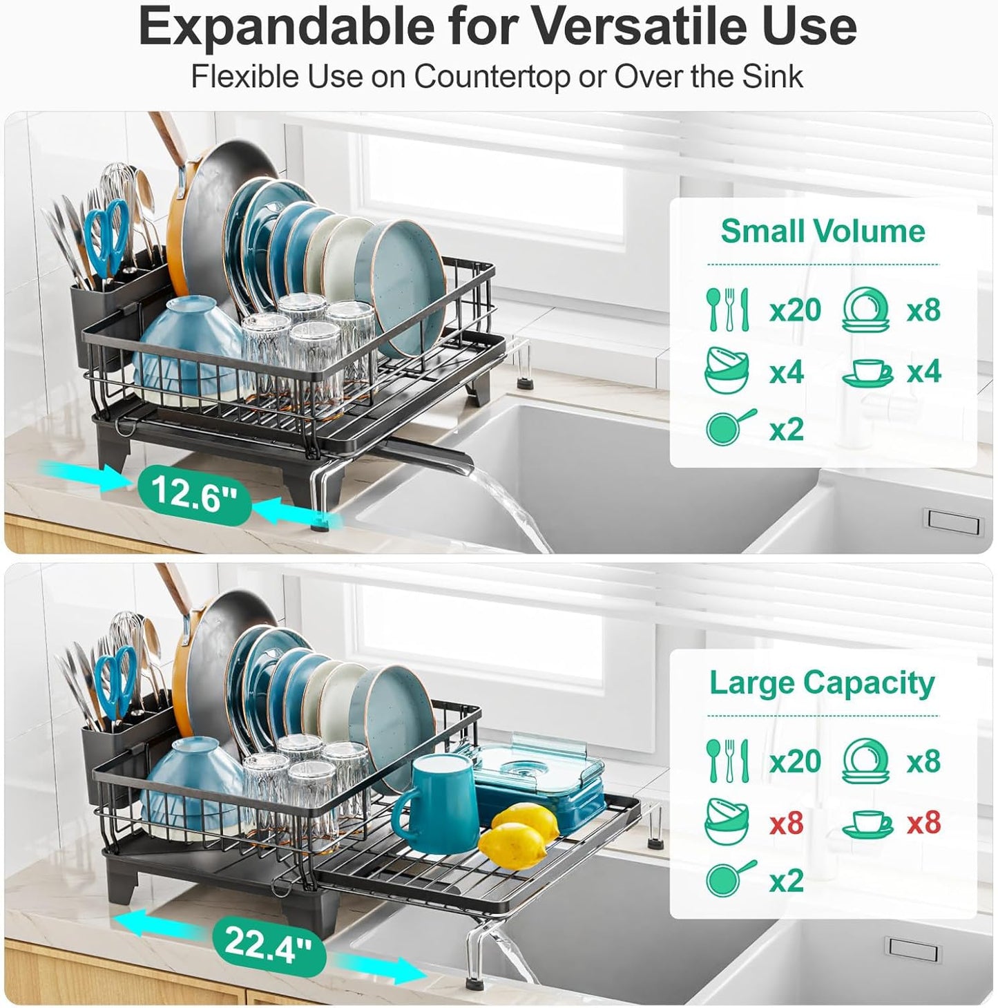 Expandable Dish Drying Rack for Kitchen Counter