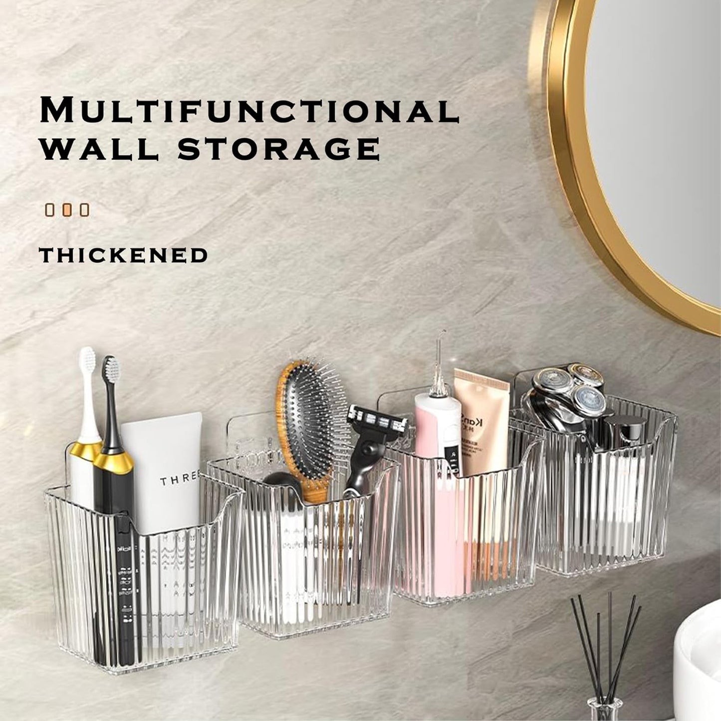 4 Pack Acrylic Wall Mount Organizer, Adhesive Cabinet Door Storage Bins, Clear Makeup Containers