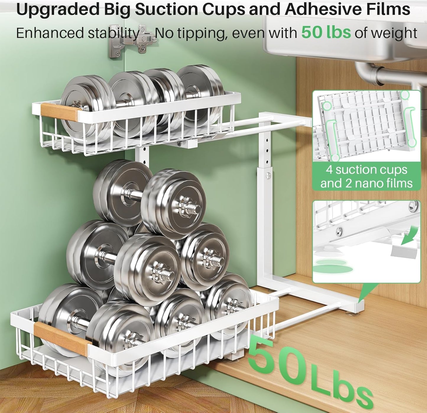 Under Sink Organizer, 2 Tier Under the Sink Storage, Slide out Pull out Cabinet Organizer Shelf