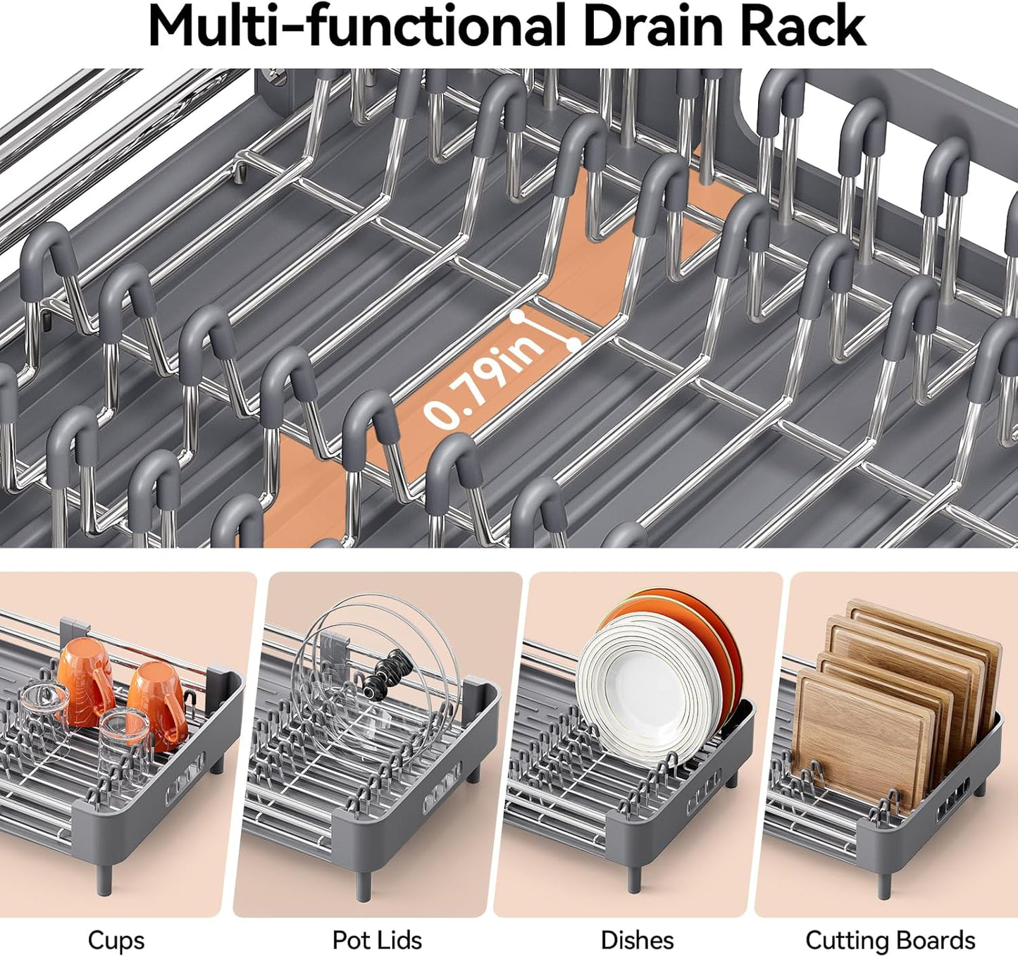 Stainless Steel Dish Drying Rack - Dish Drainer for Kitchen Counter