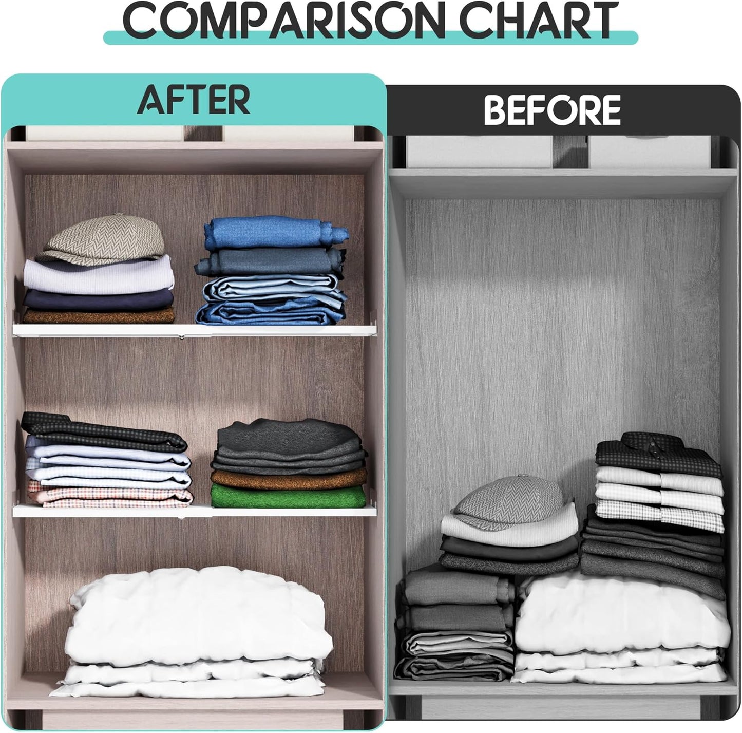 2Pack Expandable Closet Tension Shelves Organizers, Heavy-Duty Metal Tension Shelf