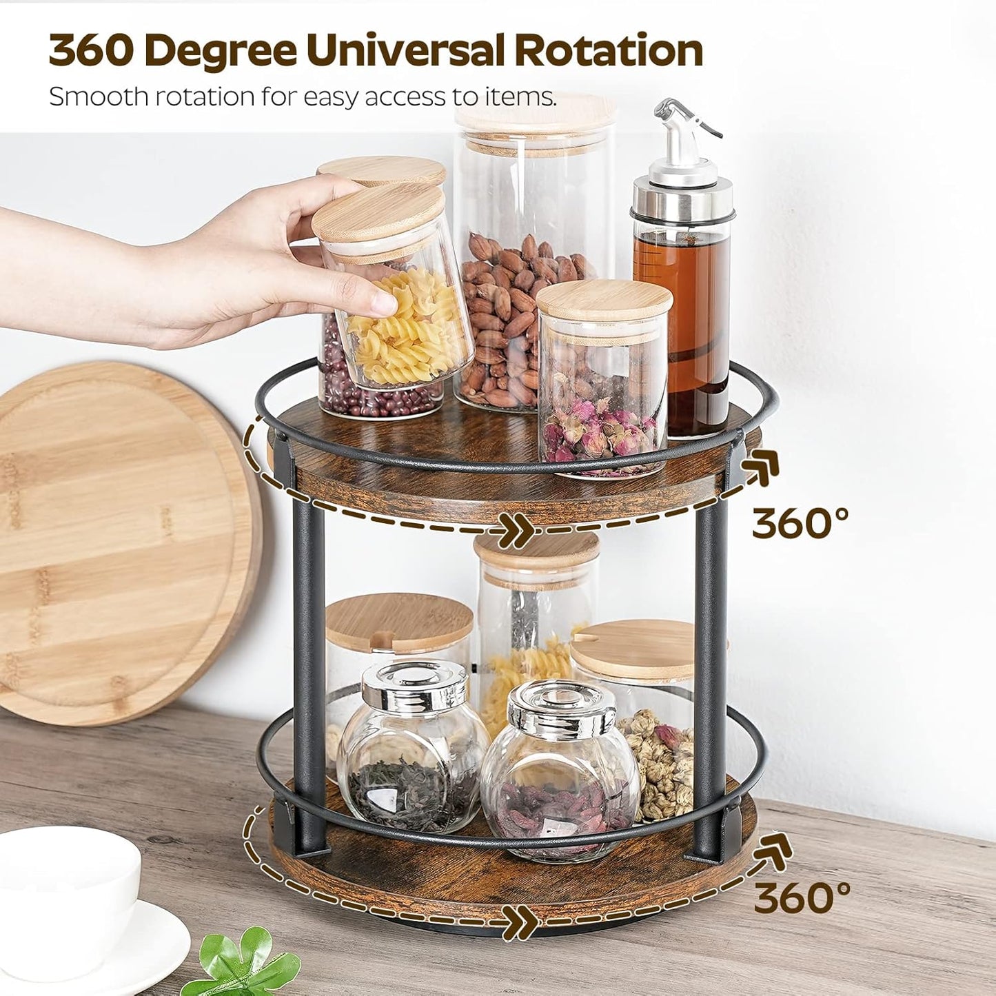 Lazy Susan Organizer, Rotating Spice Rack, 2 Tier Spice Turntable Organizer