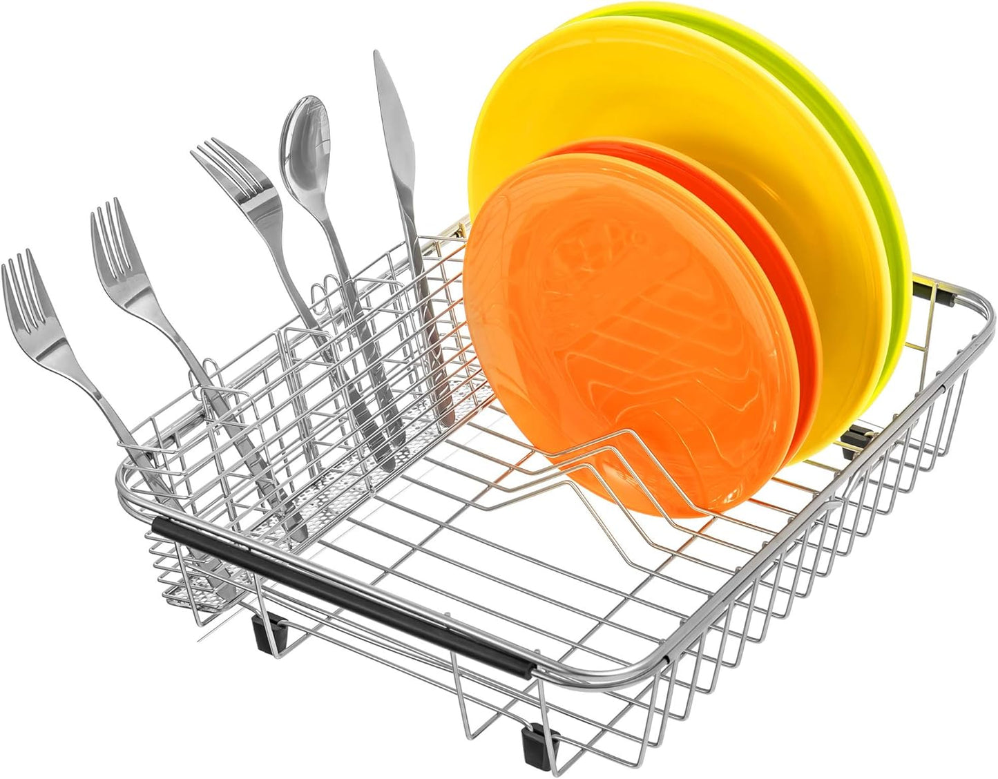 Stainless Steel Cutlery Utensil Holder Silverware Organizer with Hooks removable Drying Rack Silverware Holder Utensil Cutlery Basket Kitchen Dish Drainer Dish Drying Rack